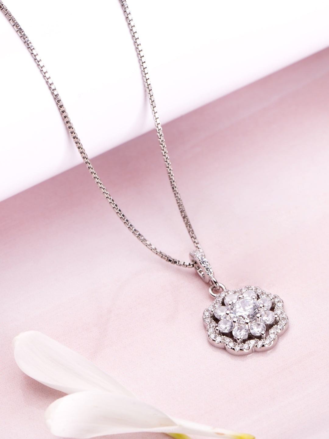 Zavya 925 Pure Sterling Silver Rhodium-Plated Cubic Zirconia Studded Pendant With Chain
Zavya 925 Pure Sterling Silver Rhodium-Plated Cubic Zirconia Studded Pendant With Chain