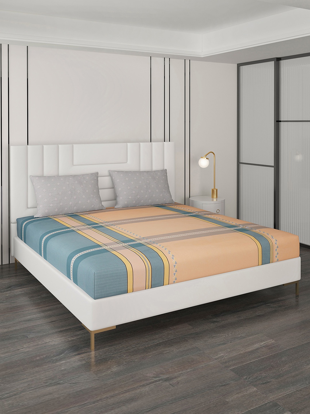 Monte Carlo Brown & Blue Striped Cotton 200 TC Queen Bedsheet with 2 Pillow Covers
Monte Carlo Brown & Blue Striped Cotton 200 TC Queen Bedsheet with 2 Pillow Covers