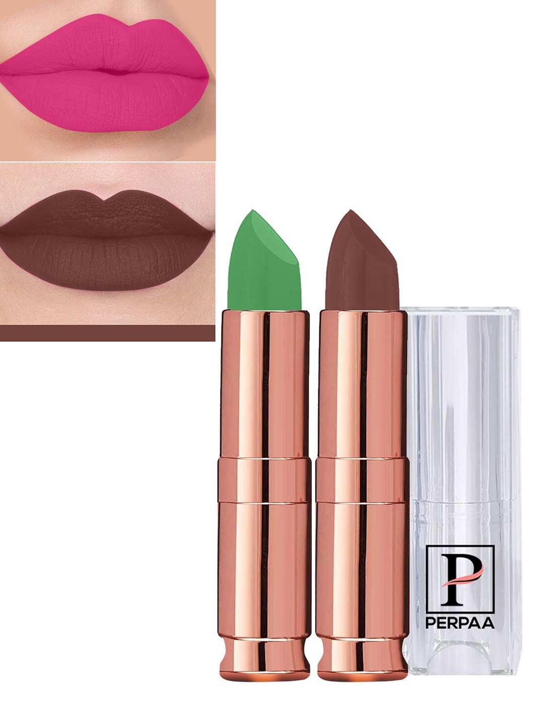PERPAA Set Of 2 Antique Velvet Matte Lipstick With Jojoba Oil- Brown 67 & Natural Pink 305
PERPAA Set Of 2 Antique Velvet Matte Lipstick With Jojoba Oil- Brown 67 & Natural Pink 305
