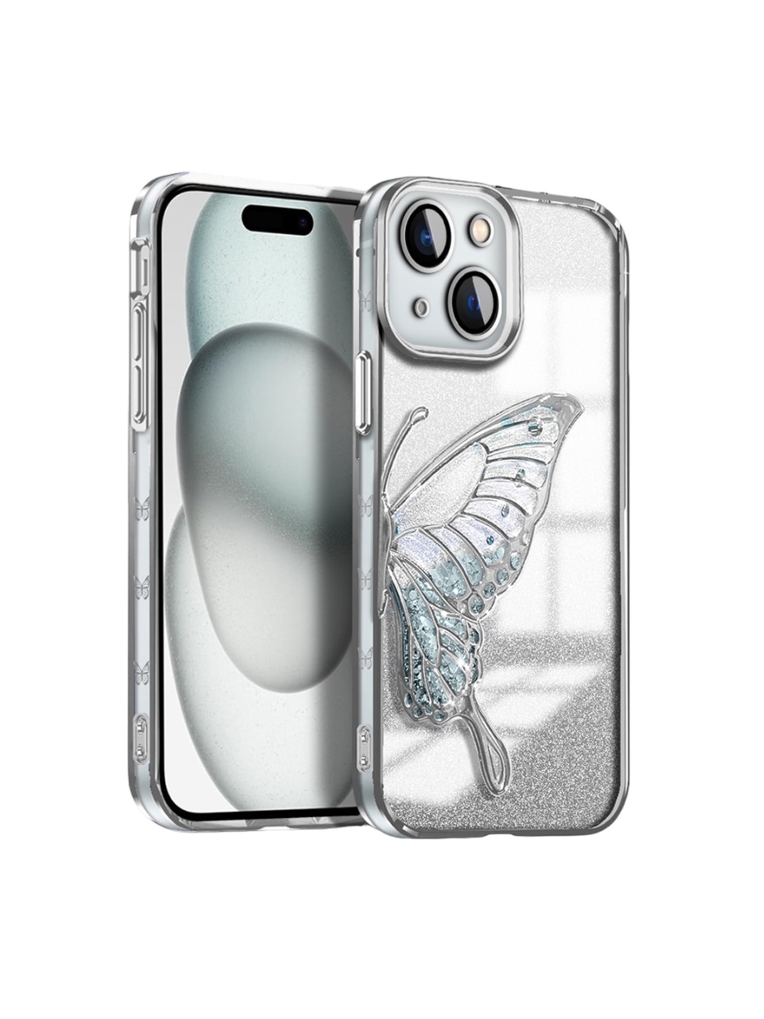 Karwan Butterfly Design iPhone 15 Mobile Back Case, Silver
