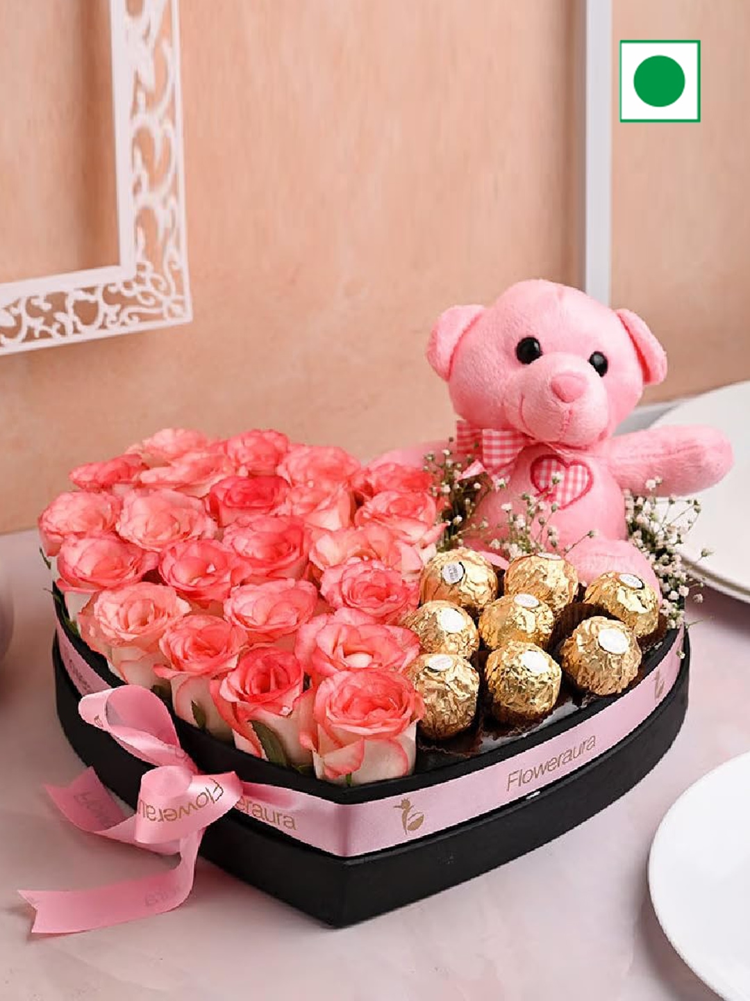 

Floweraura Set of 3 Rose Flowers With Chocolates & Cute Teddy Gifts, Pink