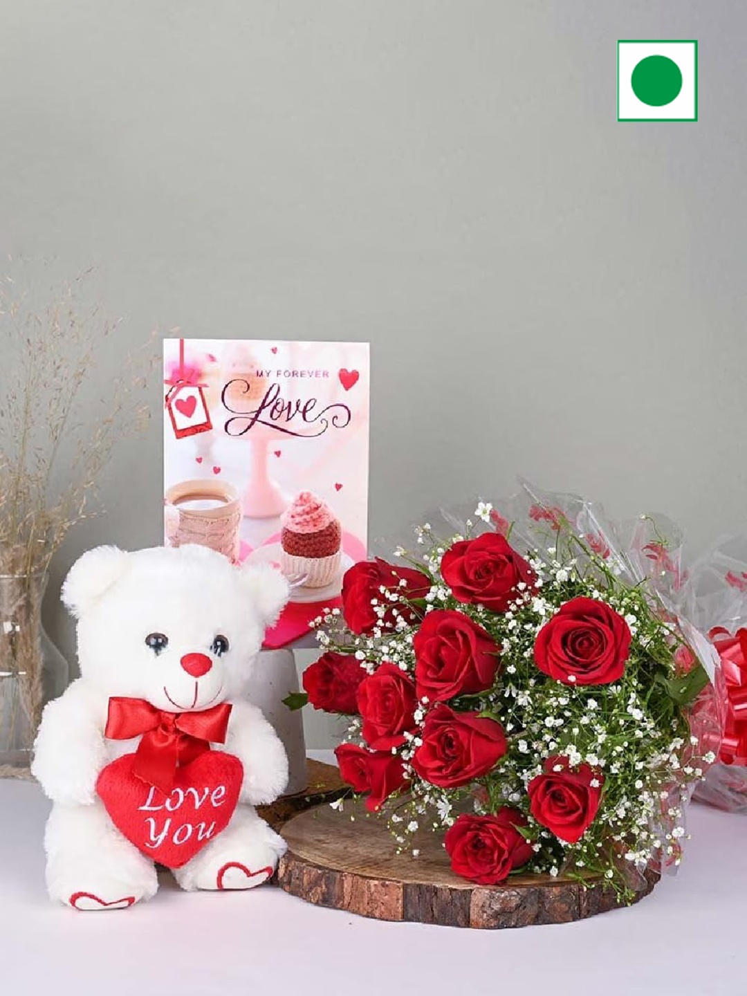 Floweraura Red And White 10 Pieces Flowers Bouquet Roses With Teddy Bear & Greeting Card
Floweraura Red And White 10 Pieces Flowers Bouquet Roses With Teddy Bear & Greeting Card