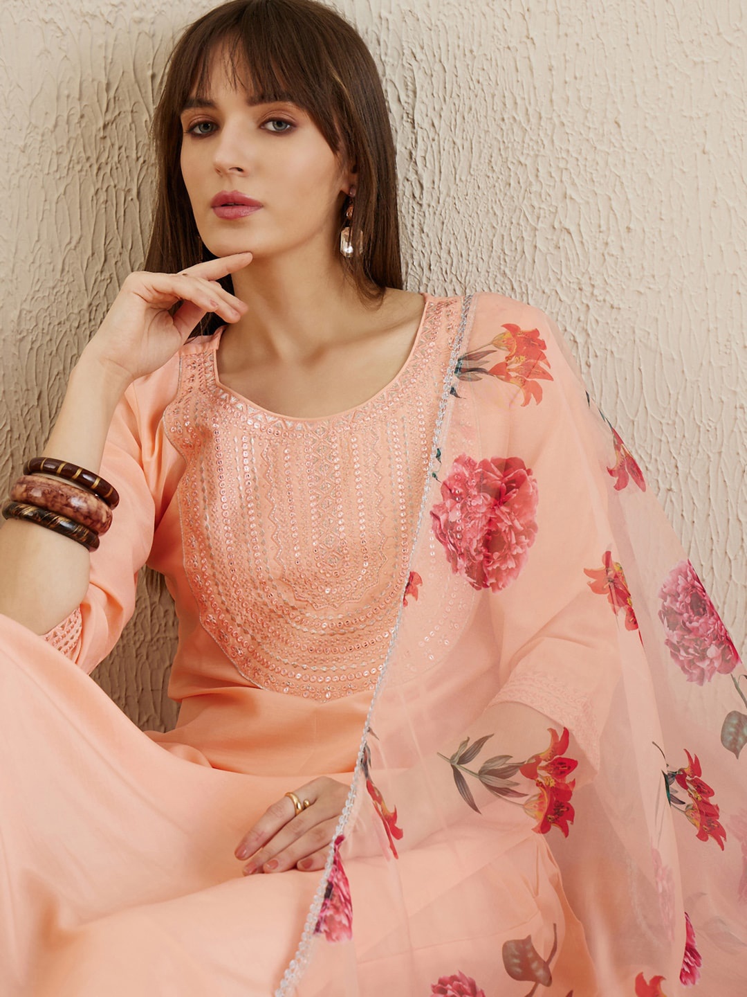 Indo Era Ethnic Motifs Yoke Design Regular Thread Work Kurta with Trousers & Dupatta, Orange
Indo Era Ethnic Motifs Yoke Design Regular Thread Work Kurta with Trousers & Dupatta, Orange