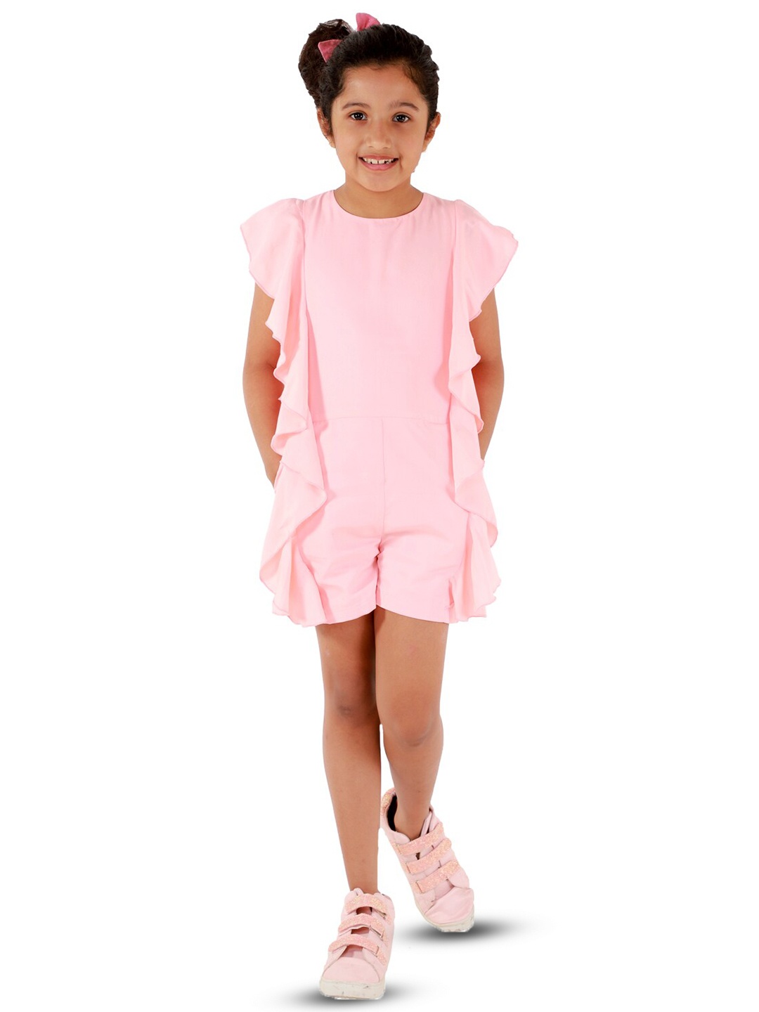 Kids Cave Flutter Sleeve Drop-Waist Jumpsuit, Pink