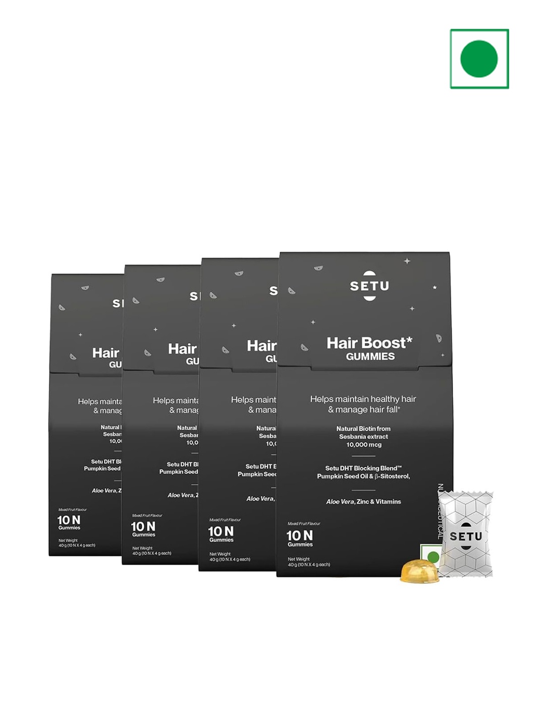 SETU Men & Women Pack Of 4 Biotin Hair Boost Gummies 10000 mcg - 10 Gummies Each, Na
SETU Men & Women Pack Of 4 Biotin Hair Boost Gummies 10000 mcg - 10 Gummies Each, Na