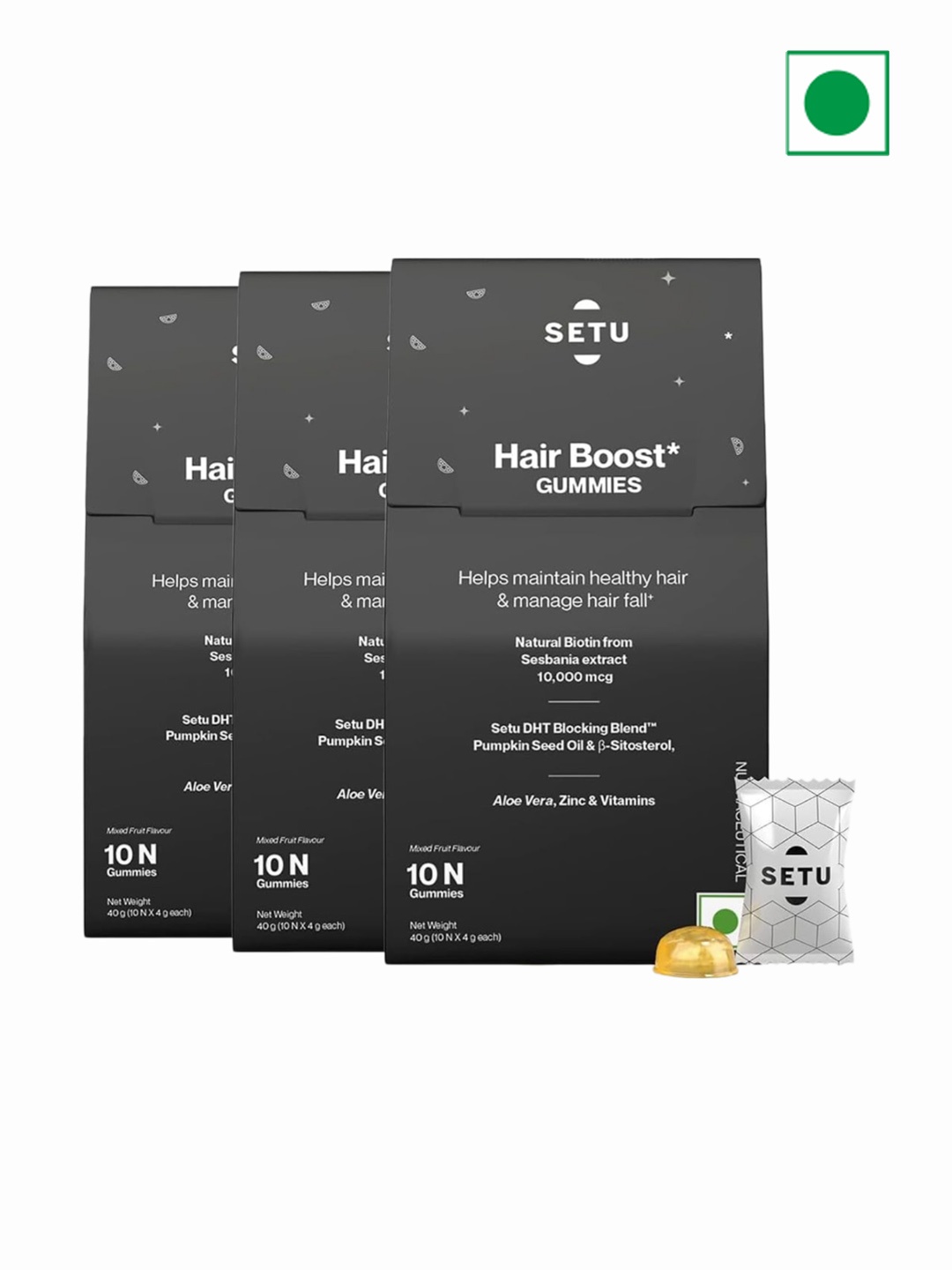 SETU Men & Women Pack Of 3 Biotin Hair Boost Gummies 10000 mcg - 10 Gummies Each, Black
SETU Men & Women Pack Of 3 Biotin Hair Boost Gummies 10000 mcg - 10 Gummies Each, Black