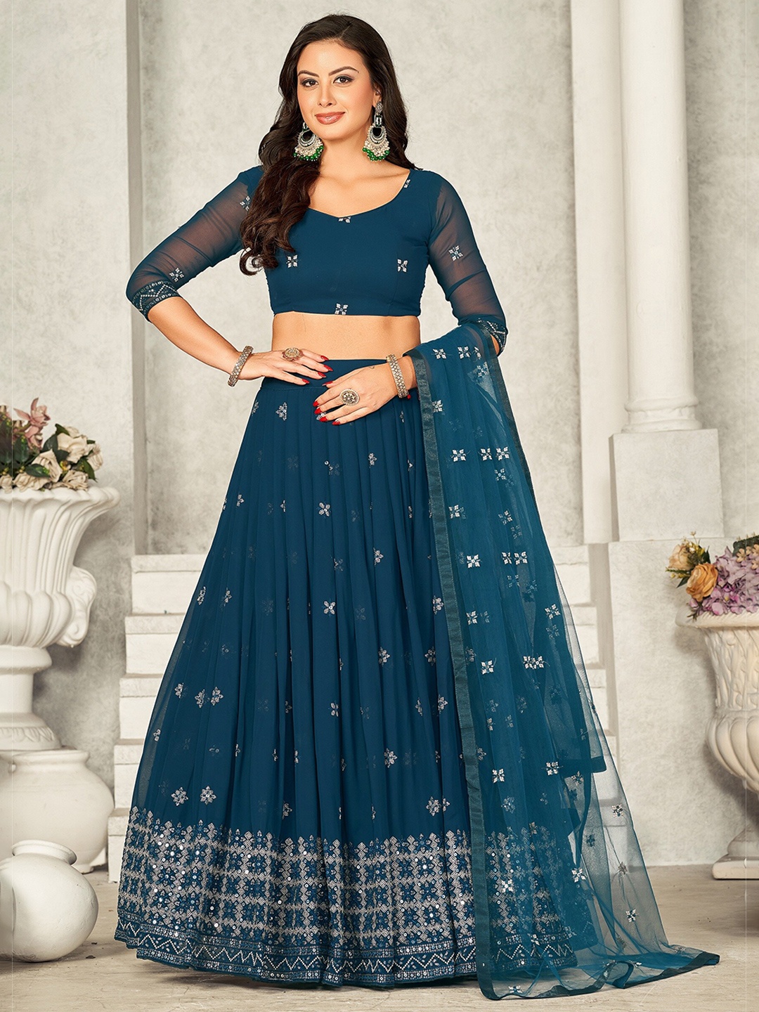 Warthy Ent Embroidered Sequinned Semi-Stitched Lehenga & Unstitched Blouse With Dupatta, Turquoise blue
Warthy Ent Embroidered Sequinned Semi-Stitched Lehenga & Unstitched Blouse With Dupatta, Turquoise blue