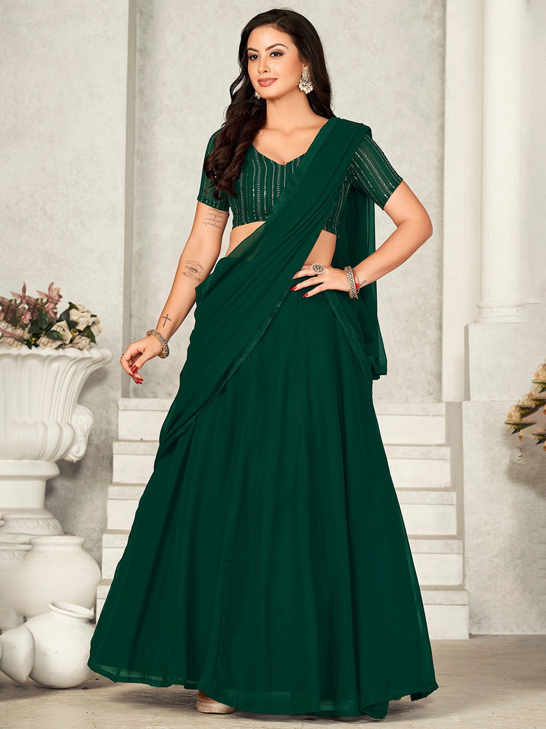 Warthy Ent Embroidered Sequinned Semi-Stitched Lehenga & Unstitched Blouse With Dupatta, Green
Warthy Ent Embroidered Sequinned Semi-Stitched Lehenga & Unstitched Blouse With Dupatta, Green