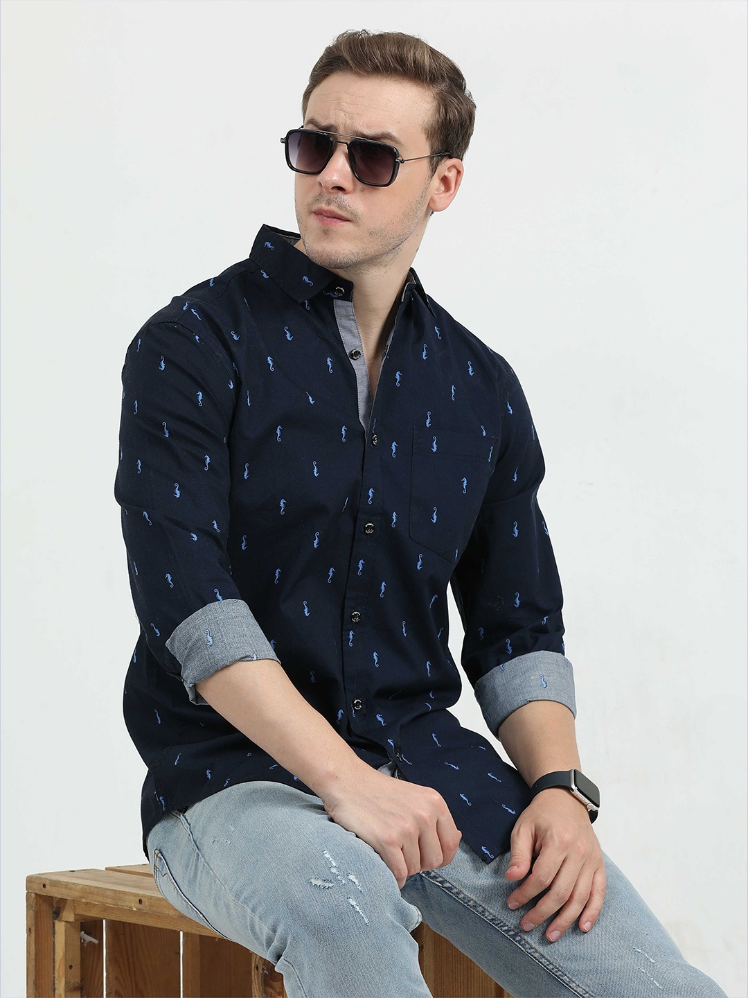 STELLERS Button Down Collar Long Sleeves Classic Conversational Printed Casual Shirt, Navy blue
STELLERS Button Down Collar Long Sleeves Classic Conversational Printed Casual Shirt, Navy blue