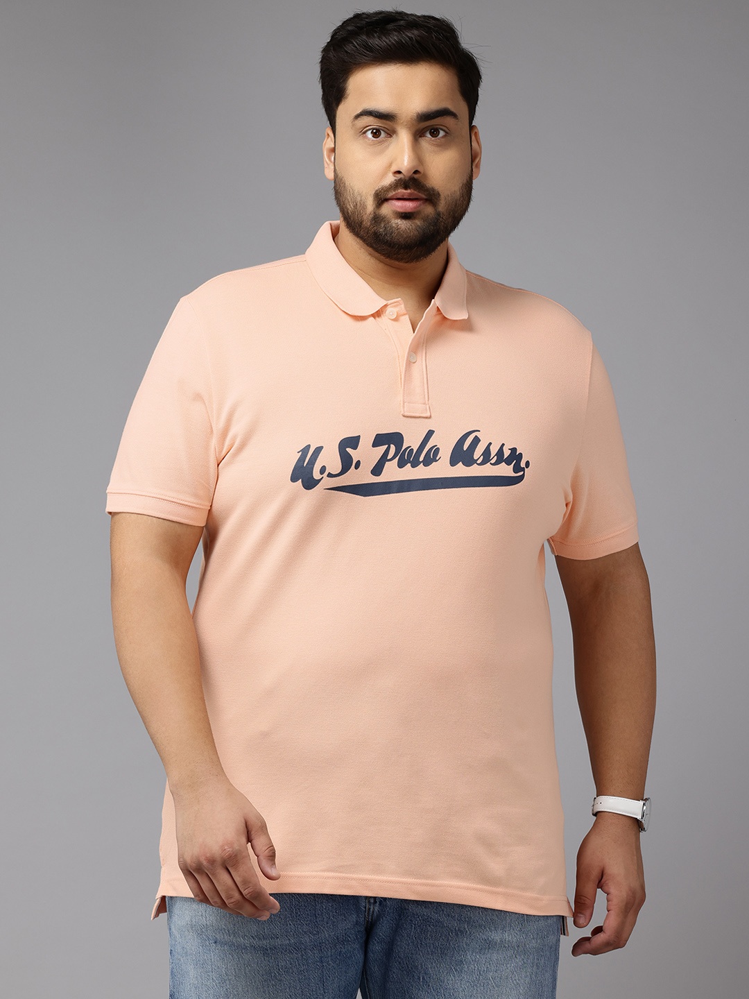 U.S. Polo Assn. Denim Co. Plus-Size Brand Logo Print Polo Collar Pure Cotton T-shirt, Peach
U.S. Polo Assn. Denim Co. Plus-Size Brand Logo Print Polo Collar Pure Cotton T-shirt, Peach