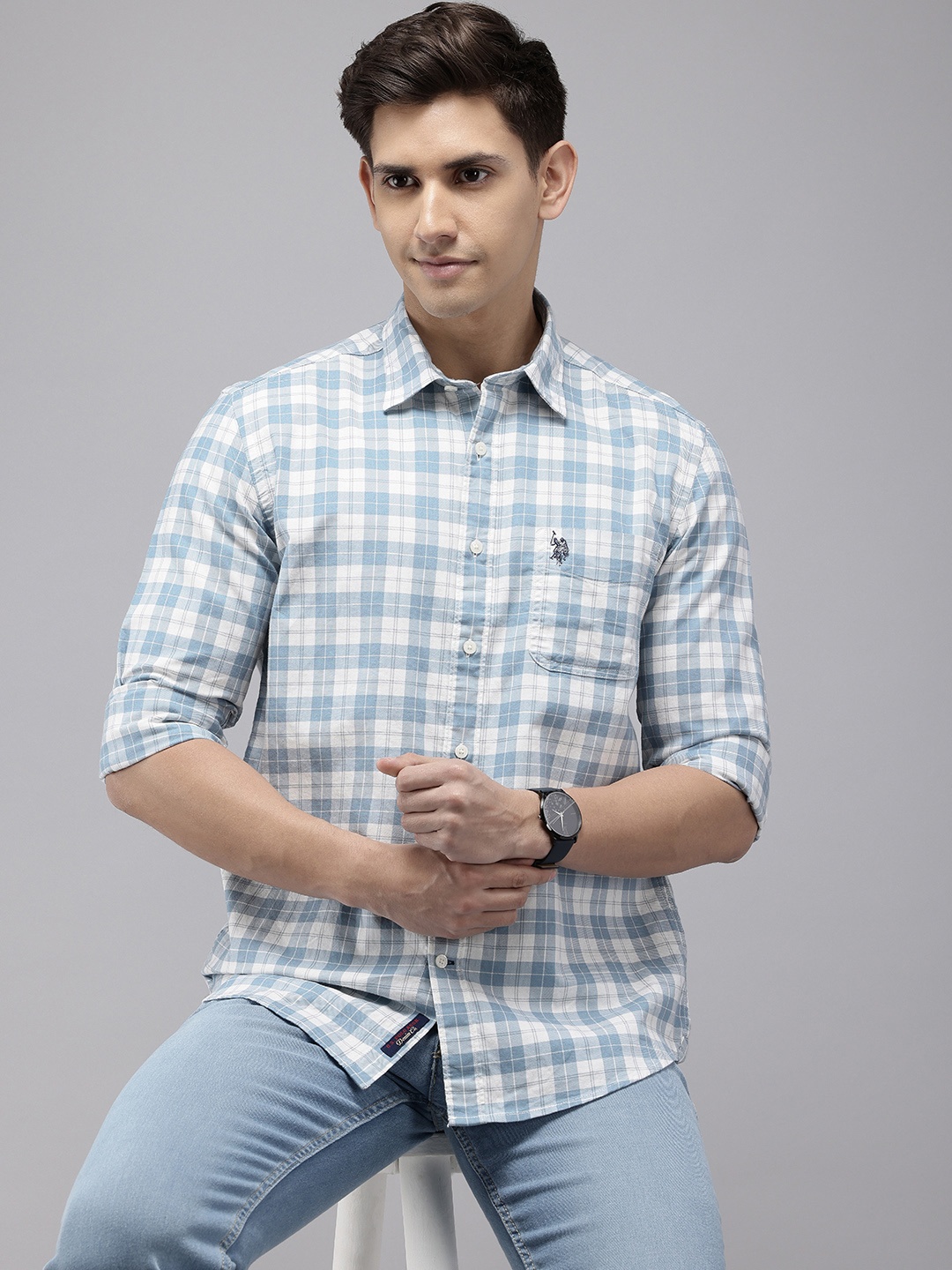 U.S. Polo Assn. Denim Co. Pure Cotton Slim Fit Checked Casual Shirt, Blue
U.S. Polo Assn. Denim Co. Pure Cotton Slim Fit Checked Casual Shirt, Blue