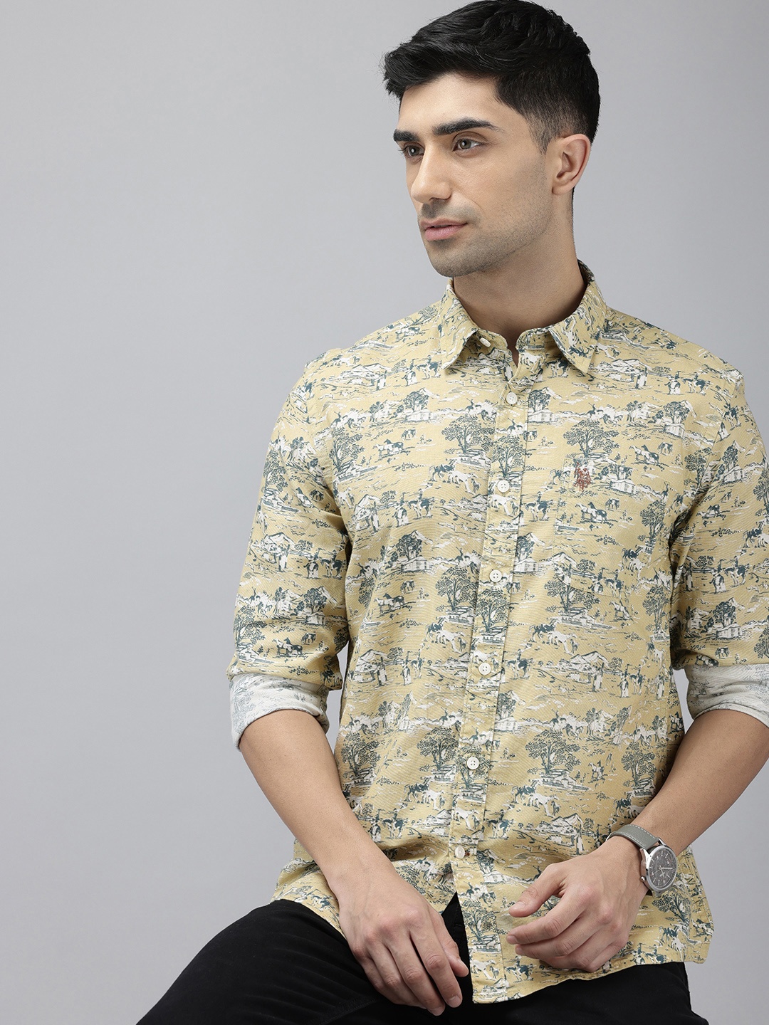 U.S. Polo Assn. Denim Co. Pure Cotton Slim Fit Conversational Printed Casual Shirt, Beige
U.S. Polo Assn. Denim Co. Pure Cotton Slim Fit Conversational Printed Casual Shirt, Beige