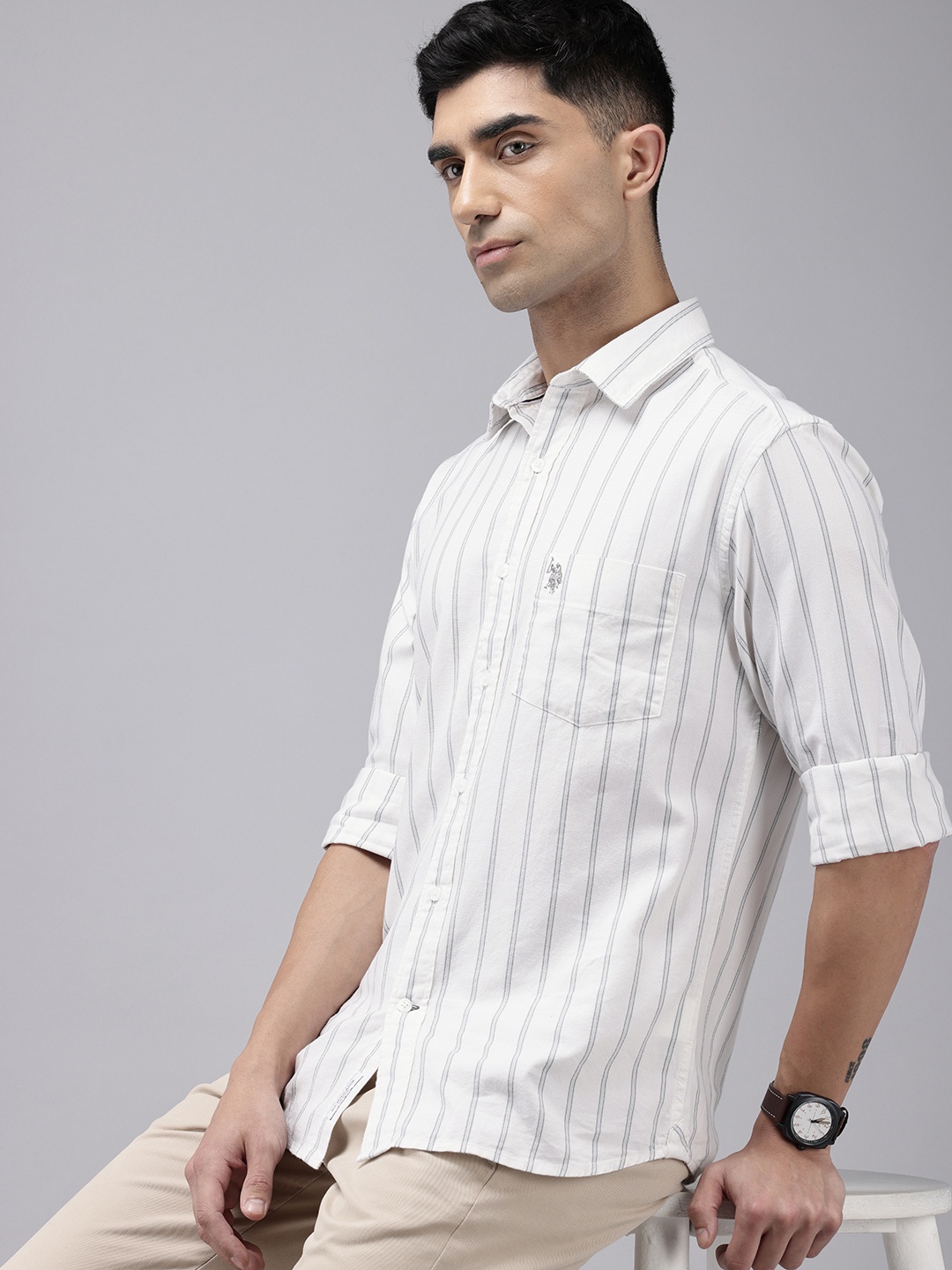U.S. Polo Assn. Tailored Fit Striped Cutaway Collar Pure Cotton Casual Shirt, Off white
U.S. Polo Assn. Tailored Fit Striped Cutaway Collar Pure Cotton Casual Shirt, Off white