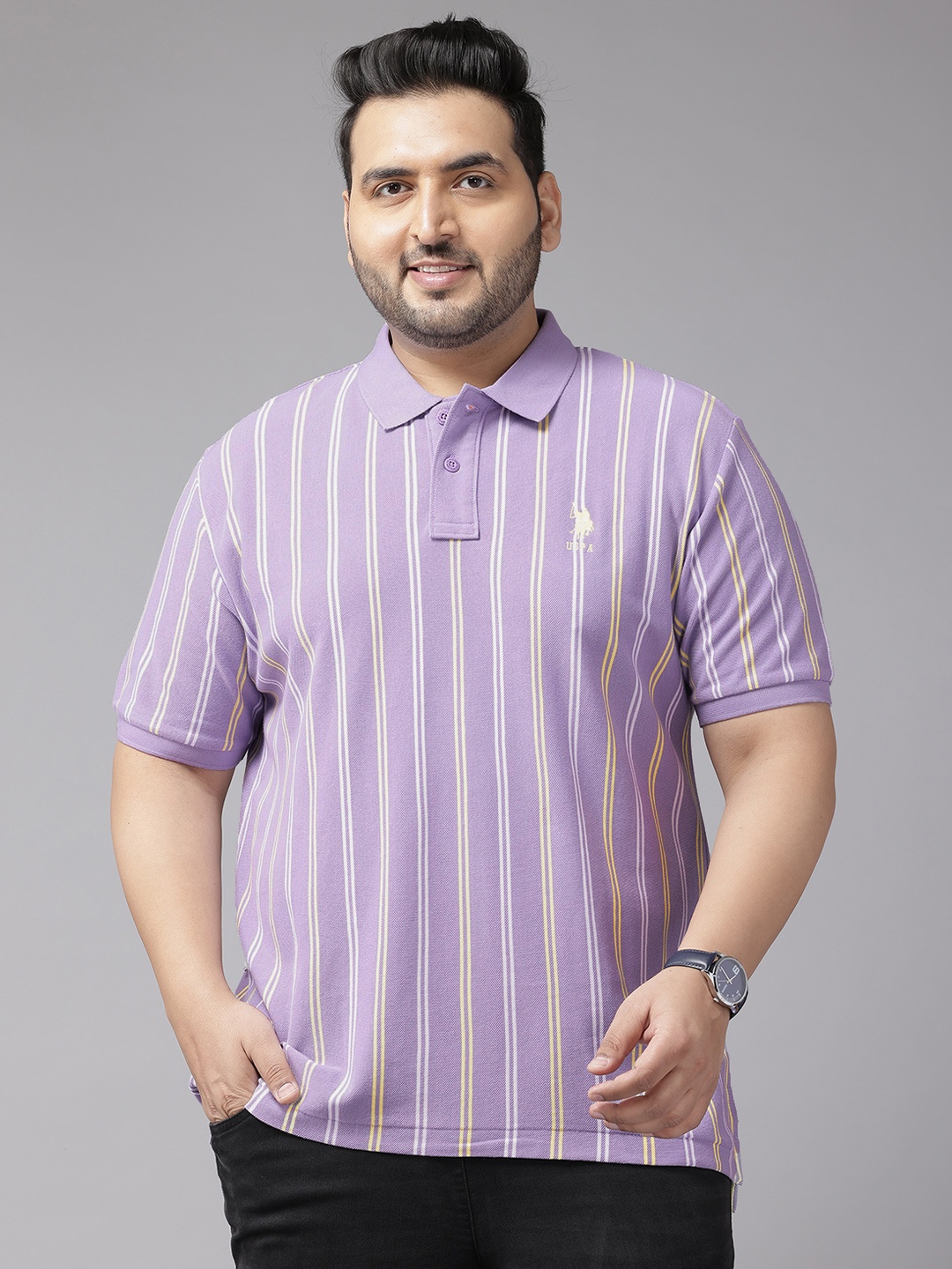 U.S. Polo Assn. Plus-Size Striped Polo Collar Pure Cotton Slim Fit T-shirt, Lavender
U.S. Polo Assn. Plus-Size Striped Polo Collar Pure Cotton Slim Fit T-shirt, Lavender