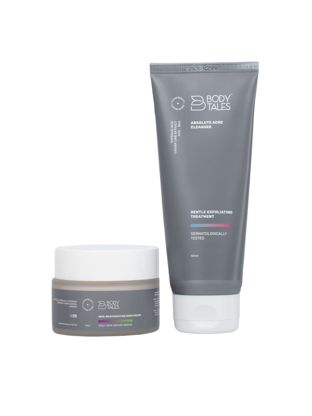 BODYTALES Set of Absolute Acne Cleanser-100ml & Skin Rejuvenating Moisturizer-50g, Grey
BODYTALES Set of Absolute Acne Cleanser-100ml & Skin Rejuvenating Moisturizer-50g, Grey