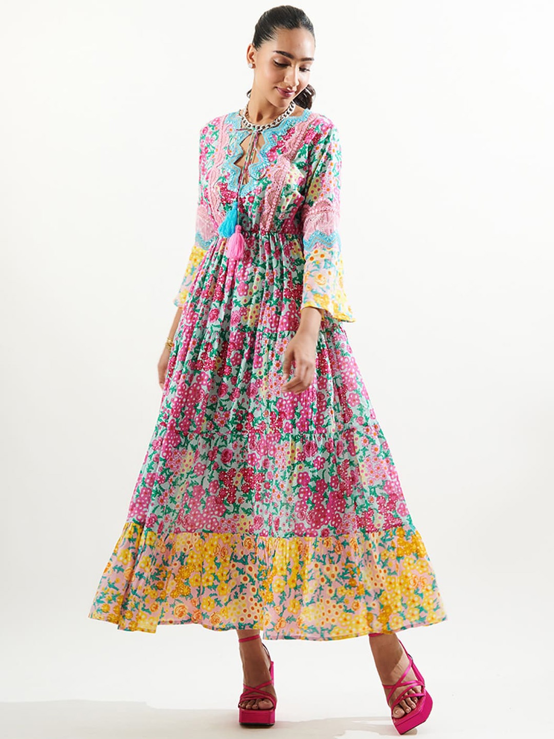 CIN CIN Floral Printed Pure Cotton Mirror Work Maxi Ethnic Dresses, Turquoise blue
CIN CIN Floral Printed Pure Cotton Mirror Work Maxi Ethnic Dresses, Turquoise blue