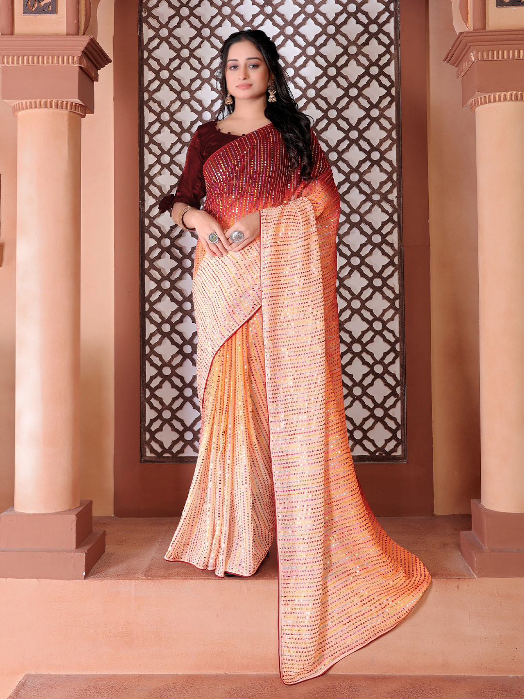 DDRS FASHION Sequinned Pure Georgette Saree, Peach
DDRS FASHION Sequinned Pure Georgette Saree, Peach