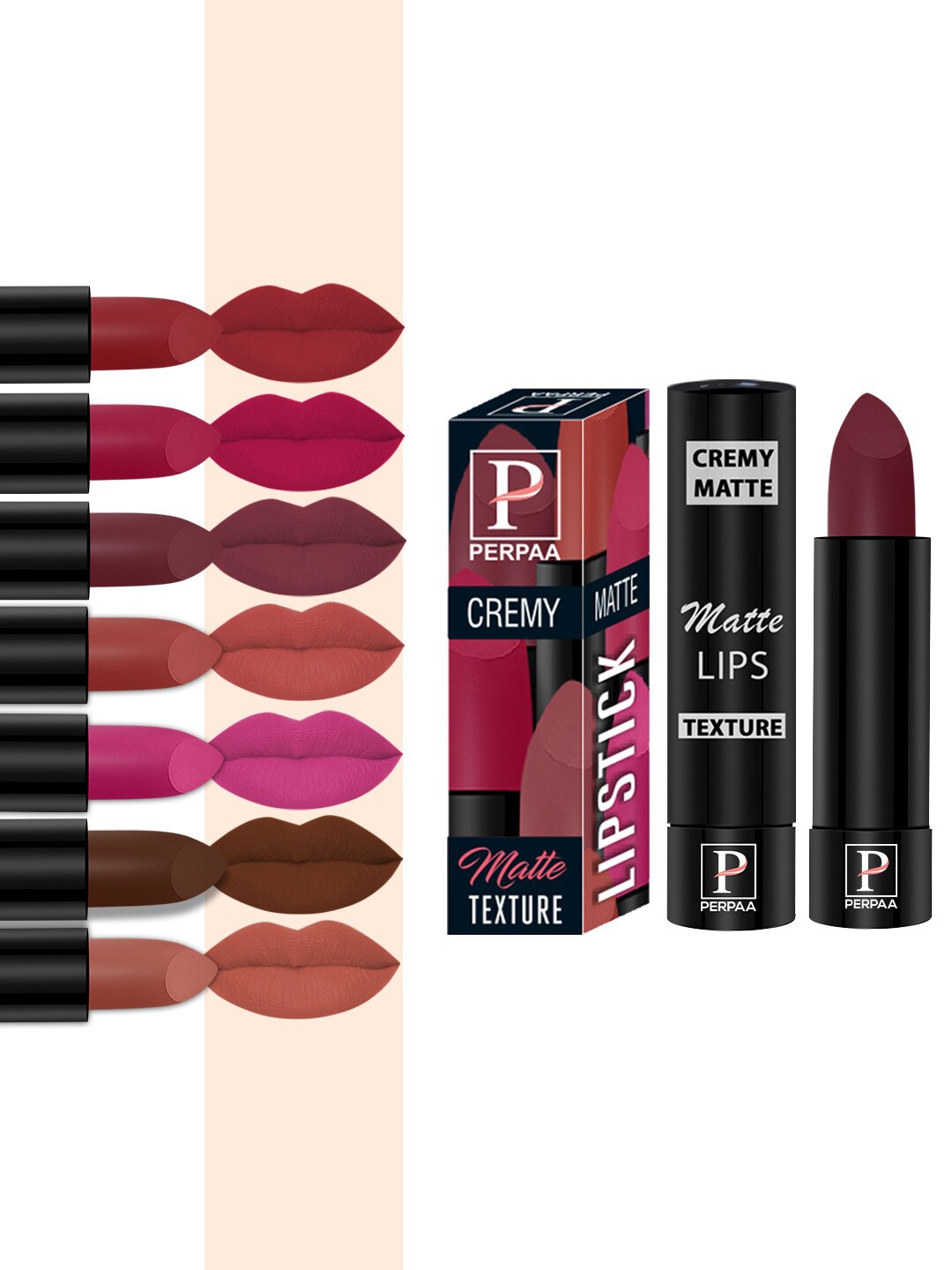 PERPAA Cremy Matte Set Of 8 Lipstick With Jojoba Oil-3.5g Each-62-67-71-73-80-84-86--96, Multi
PERPAA Cremy Matte Set Of 8 Lipstick With Jojoba Oil-3.5g Each-62-67-71-73-80-84-86--96, Multi