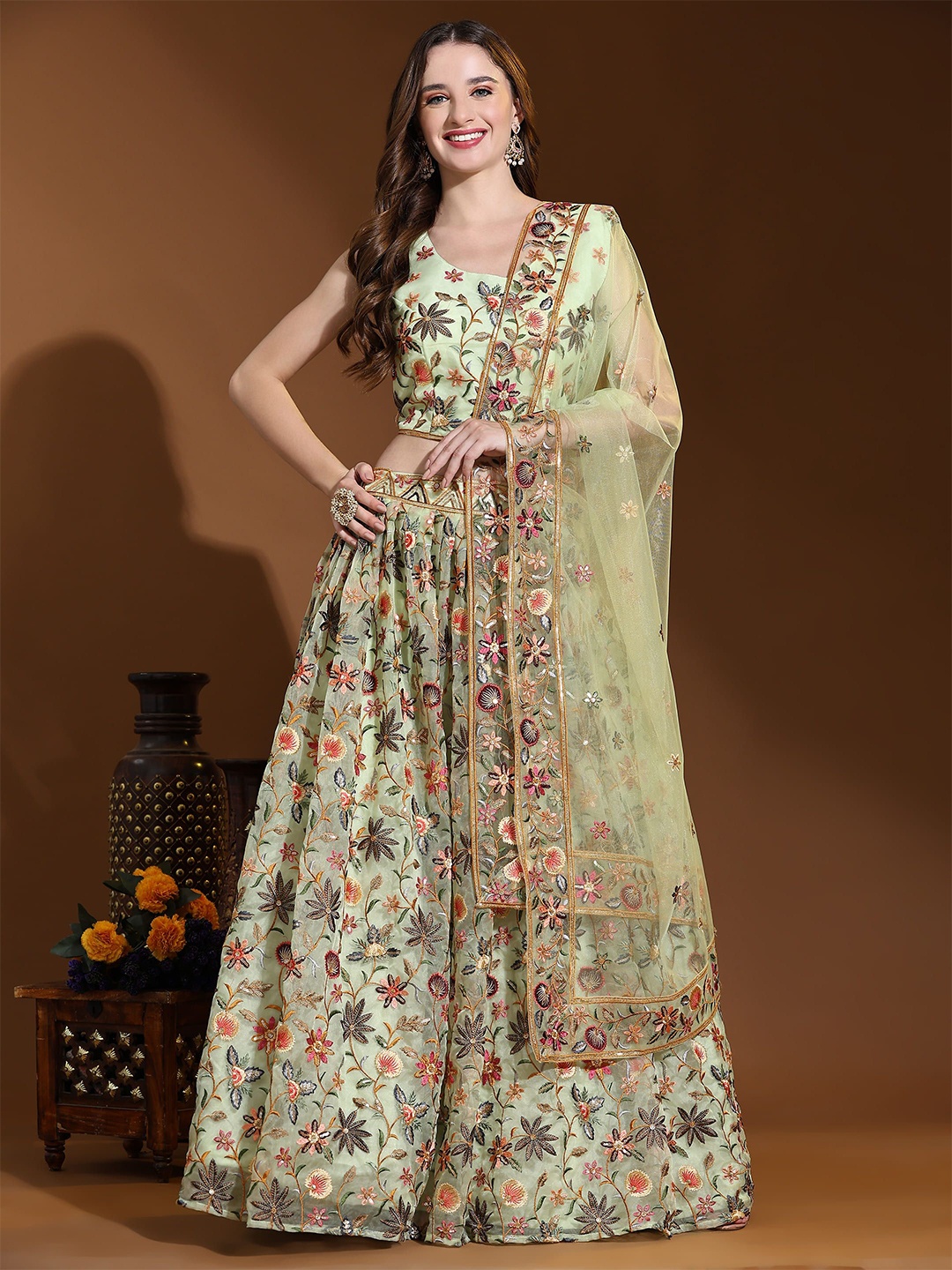 AMOHA TRENDZ Embroidered Thread Work Ready to Wear Lehenga & Blouse With Dupatta, Green
AMOHA TRENDZ Embroidered Thread Work Ready to Wear Lehenga & Blouse With Dupatta, Green