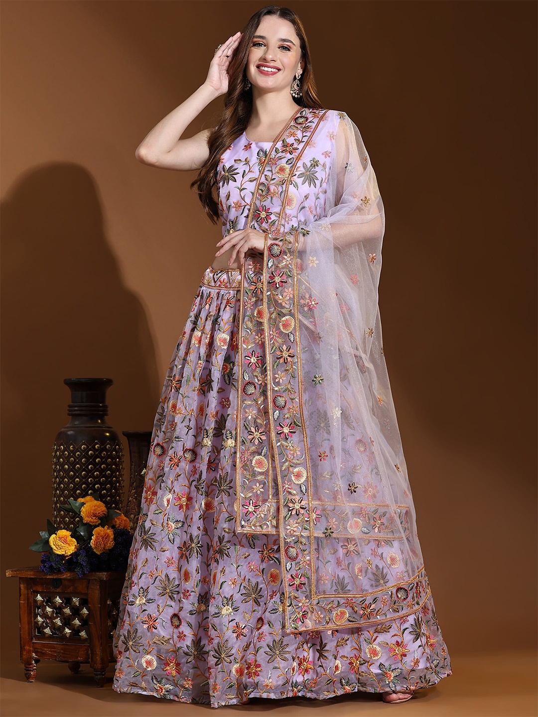 AMOHA TRENDZ Floral Embroidered Sequinned Ready to Wear Lehenga & Blouse With Dupatta, Purple
AMOHA TRENDZ Floral Embroidered Sequinned Ready to Wear Lehenga & Blouse With Dupatta, Purple