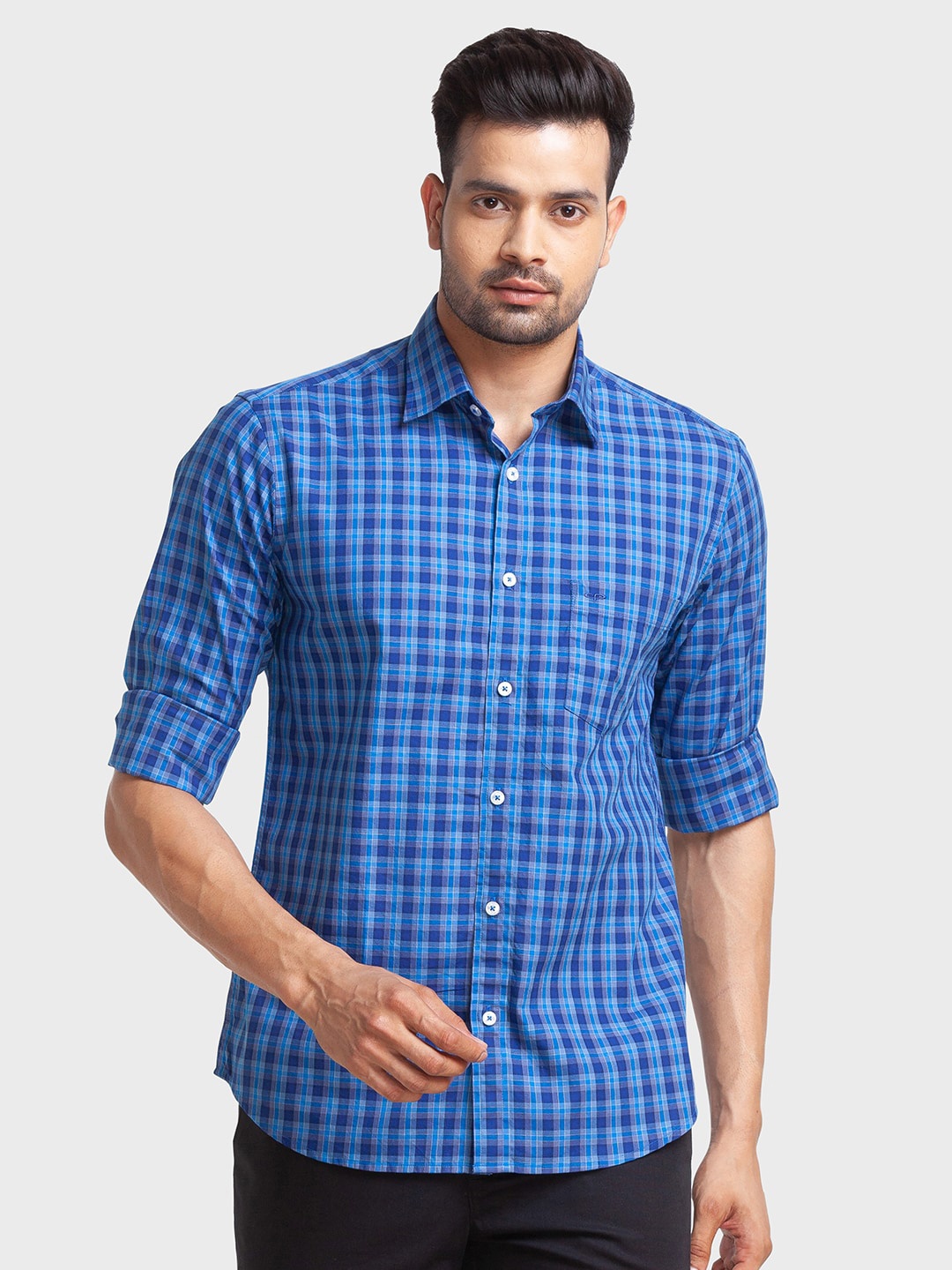 ColorPlus Spread Collar Short Sleeves Checked Tailored Fit Cotton Casual Shirt, Blue
ColorPlus Spread Collar Short Sleeves Checked Tailored Fit Cotton Casual Shirt, Blue