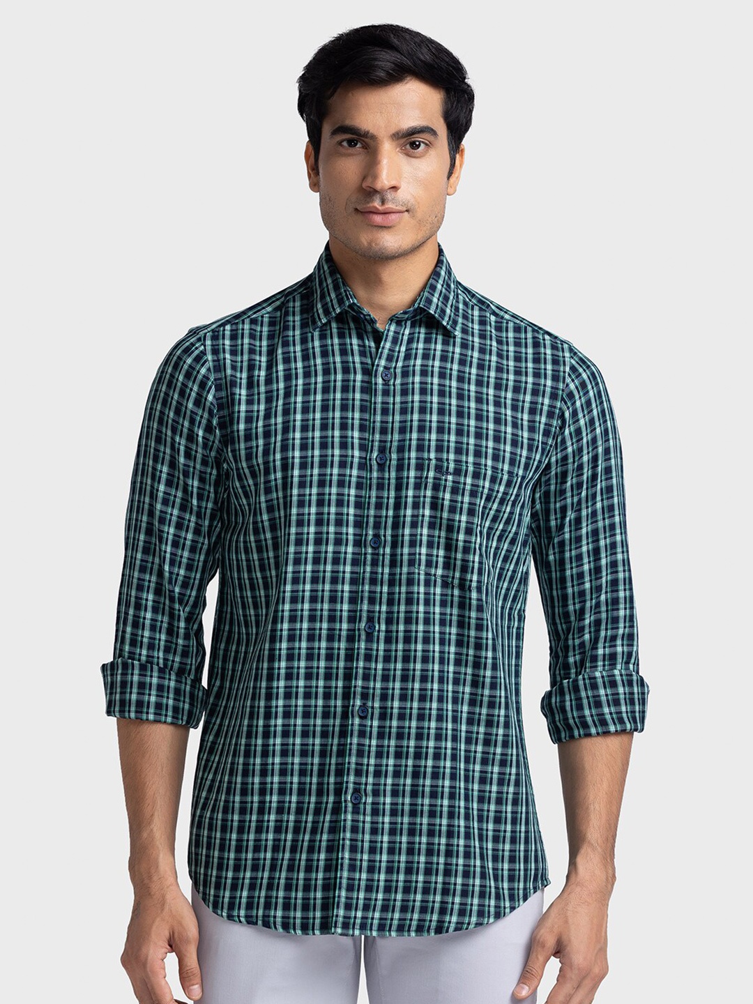 

ColorPlus Checked Spread Collar Tailored Fit Shirt, Green