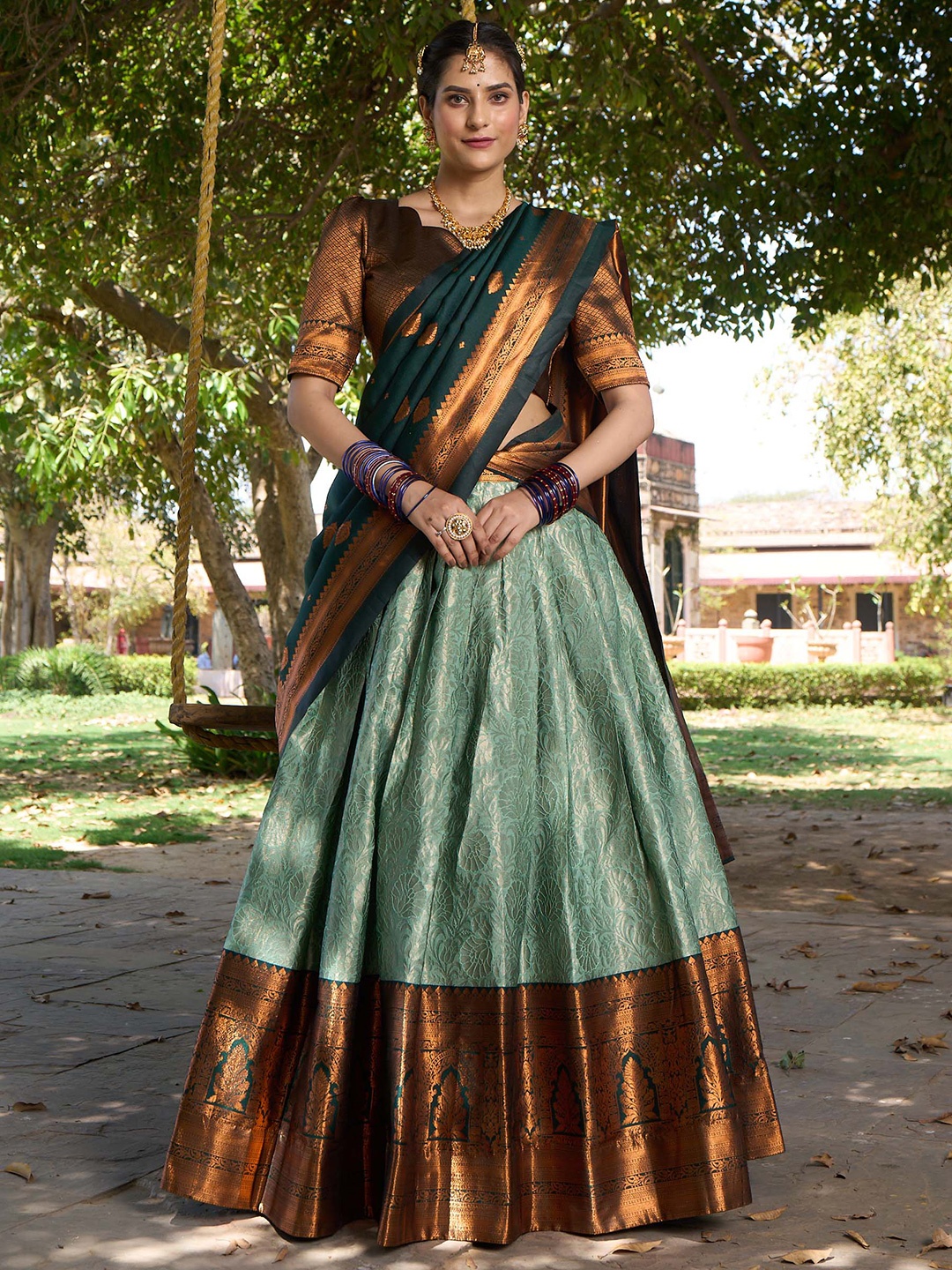 LOOKNBOOK ART Woven Design Silk Semi Stitched Lehenga & Unstitched Blouse With Dupatta, Sea green
LOOKNBOOK ART Woven Design Silk Semi Stitched Lehenga & Unstitched Blouse With Dupatta, Sea green