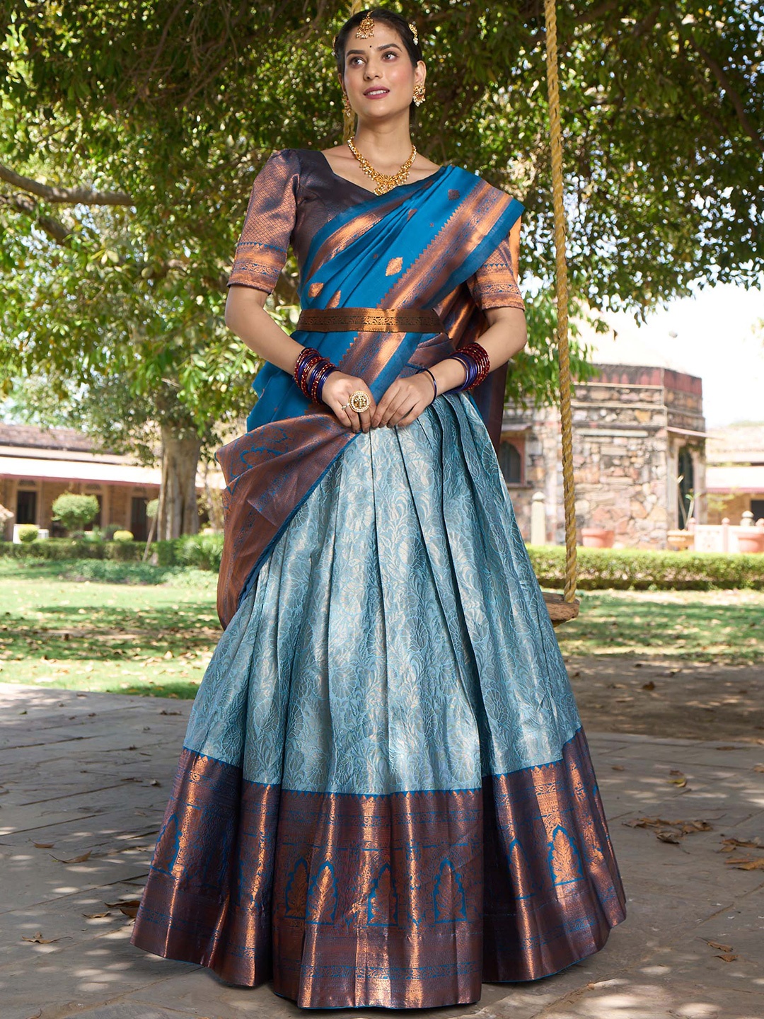 LOOKNBOOK ART Semi-Stitched Lehenga & Unstitched Blouse With Dupatta, Turquoise blue
LOOKNBOOK ART Semi-Stitched Lehenga & Unstitched Blouse With Dupatta, Turquoise blue