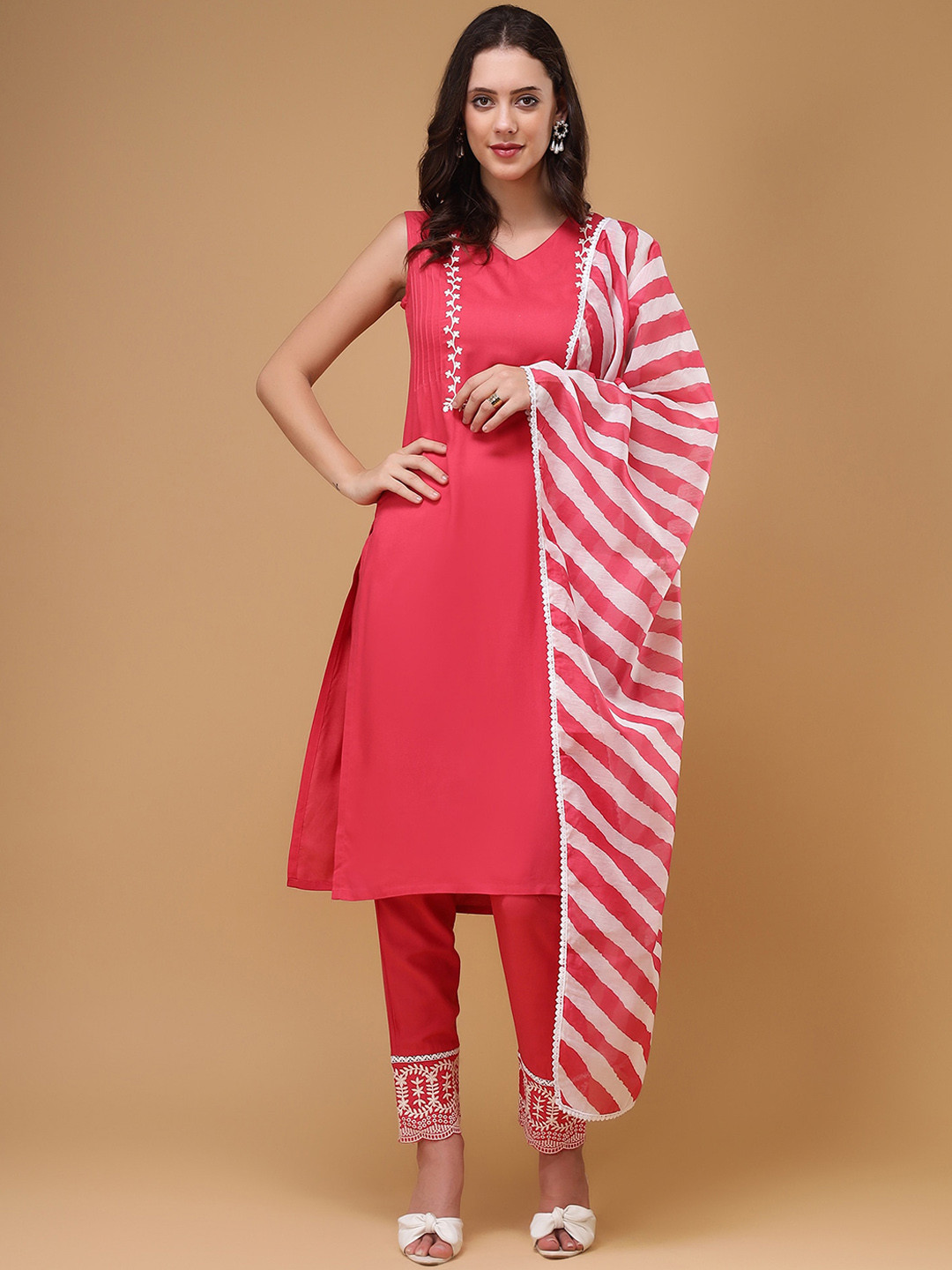 Bani Women V-Neck Embroidered Yoke Design Liva Straight Kurta with Trousers & Dupatta, Magenta
Bani Women V-Neck Embroidered Yoke Design Liva Straight Kurta with Trousers & Dupatta, Magenta