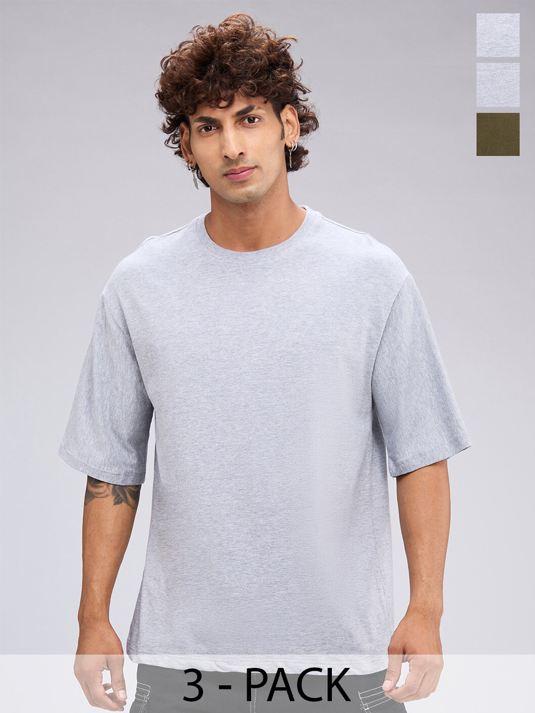 NOIRA Pack Of 3 Oversized Cotton T-shirts, Grey 
NOIRA Pack Of 3 Oversized Cotton T-shirts, Grey