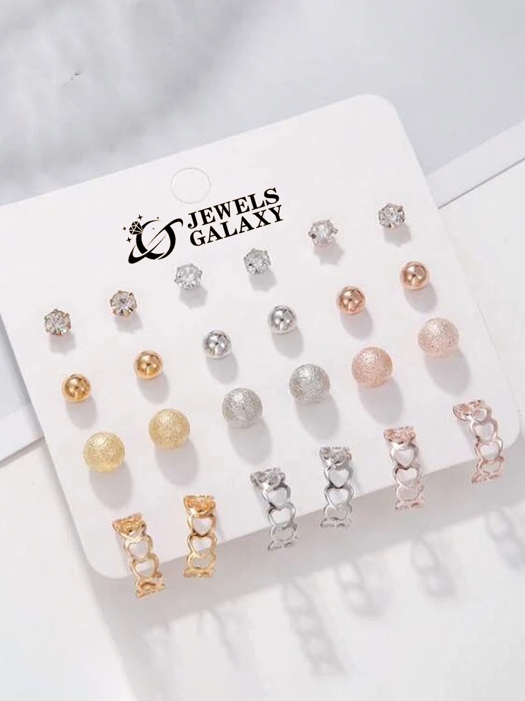 Jewels Galaxy Set Of 12 Gold Plated Crystals Studded Contemporary Studs Earrings, Silver
Jewels Galaxy Set Of 12 Gold Plated Crystals Studded Contemporary Studs Earrings, Silver