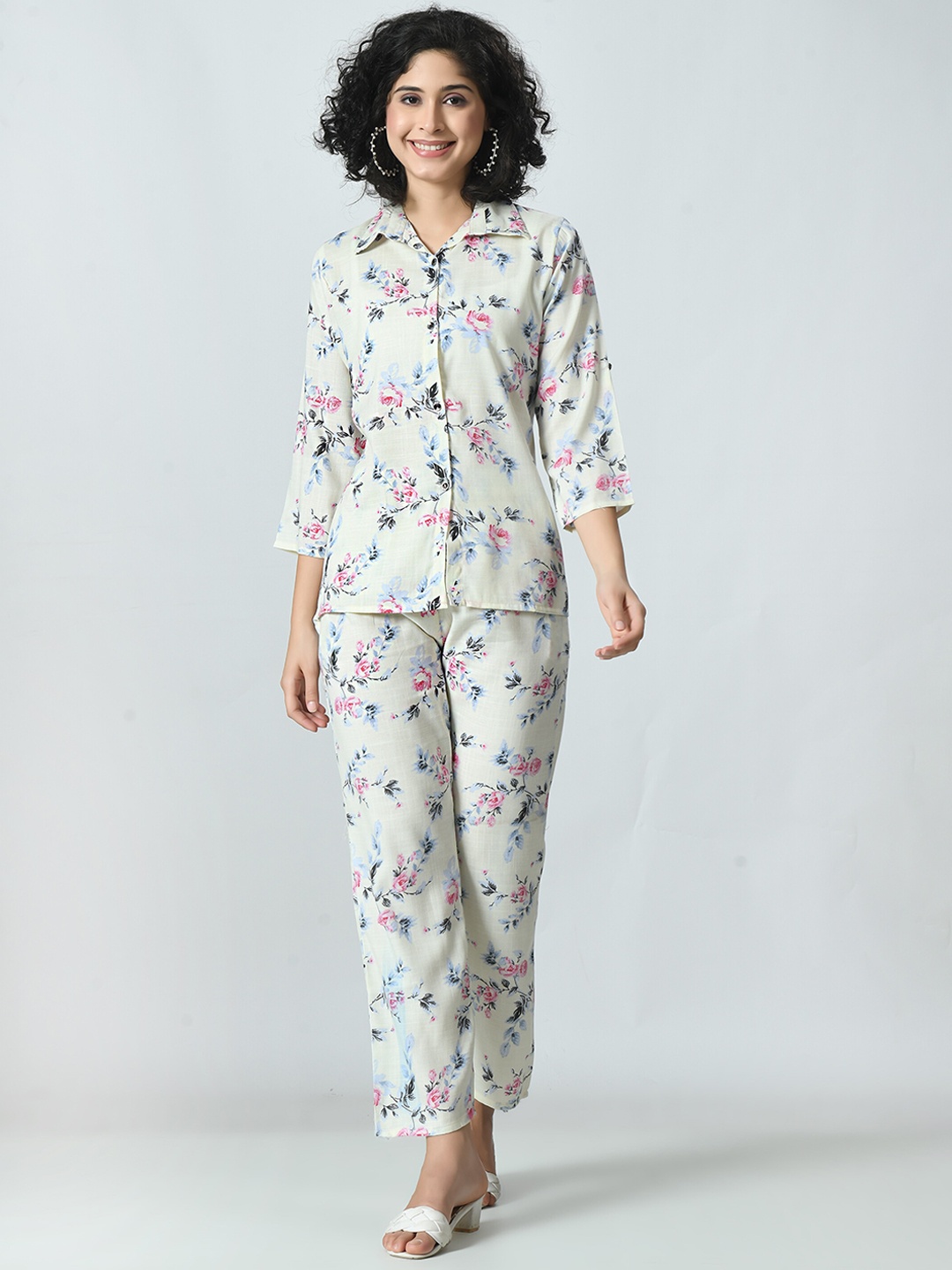 BAESD Floral Printed Shirt With Trousers, Yellow