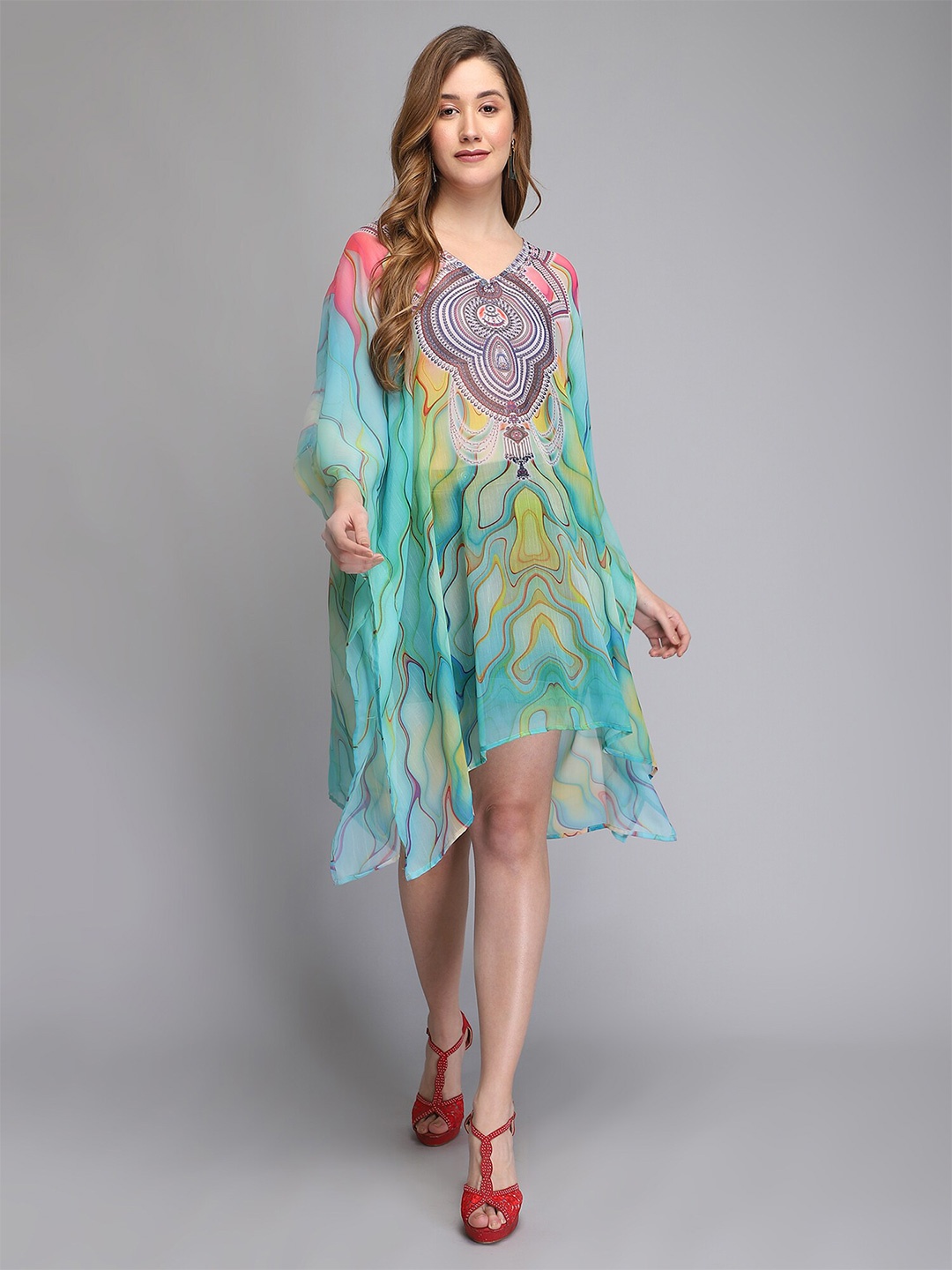 Aditi Wasan Abstract Printed V-Neck Kimono Sleeves Asymmetric Relaxed Fit Kaftan Dress, Blue
Aditi Wasan Abstract Printed V-Neck Kimono Sleeves Asymmetric Relaxed Fit Kaftan Dress, Blue