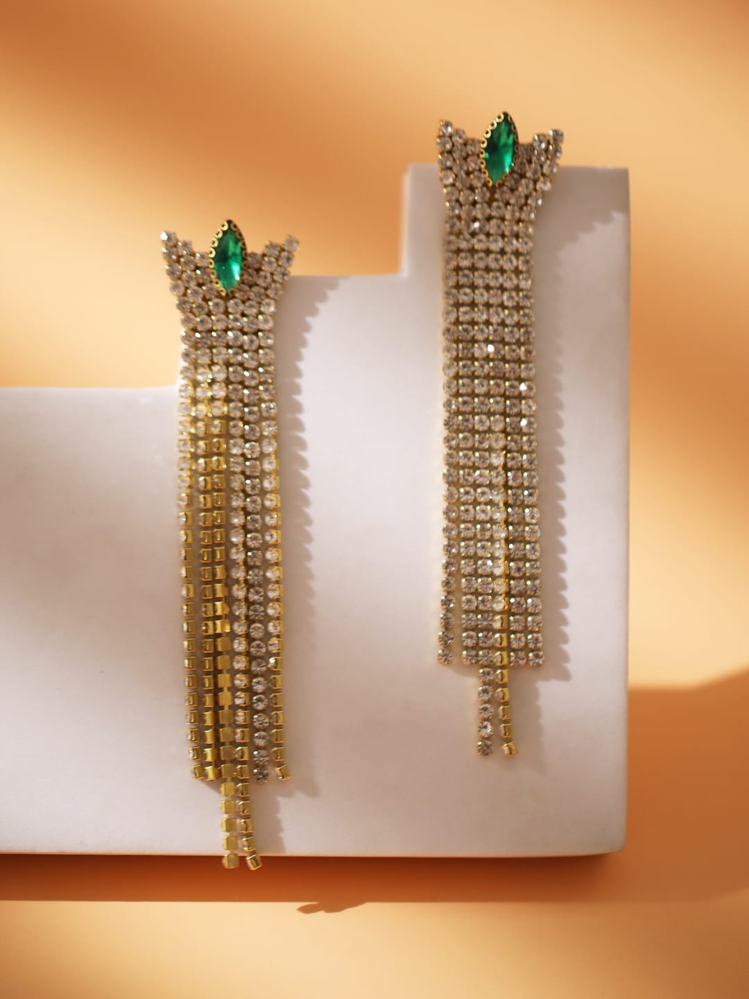

DressBerry Green Gold-Plated Rhinestone Contemporary Drop Earrings