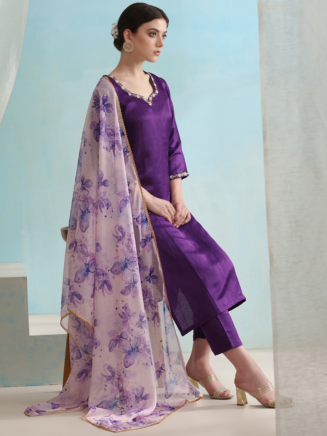 Khushal K Sweetheart Neck Beads and Stones Straight Kurta with Palazzo & Dupatta, Purple
Khushal K Sweetheart Neck Beads and Stones Straight Kurta with Palazzo & Dupatta, Purple
