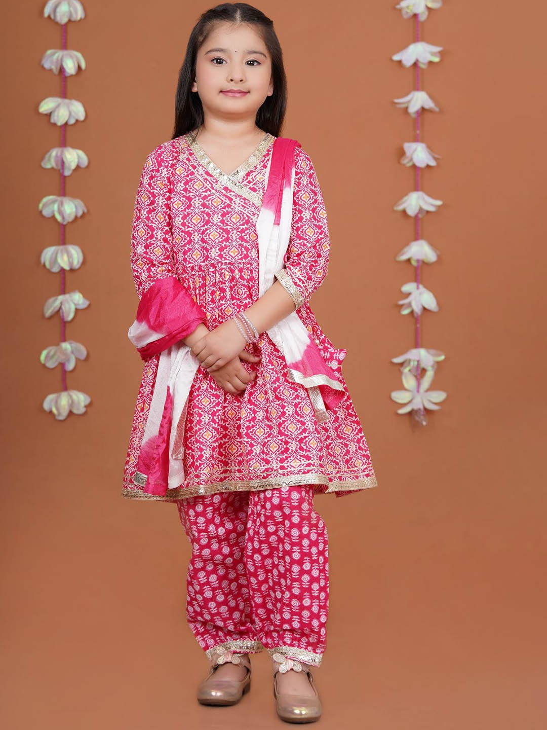 Stuffie Land Girls Printed Pure Cotton Anarkali Angrakha Kurta With Salwar & Dupatta, Pink
Stuffie Land Girls Printed Pure Cotton Anarkali Angrakha Kurta With Salwar & Dupatta, Pink