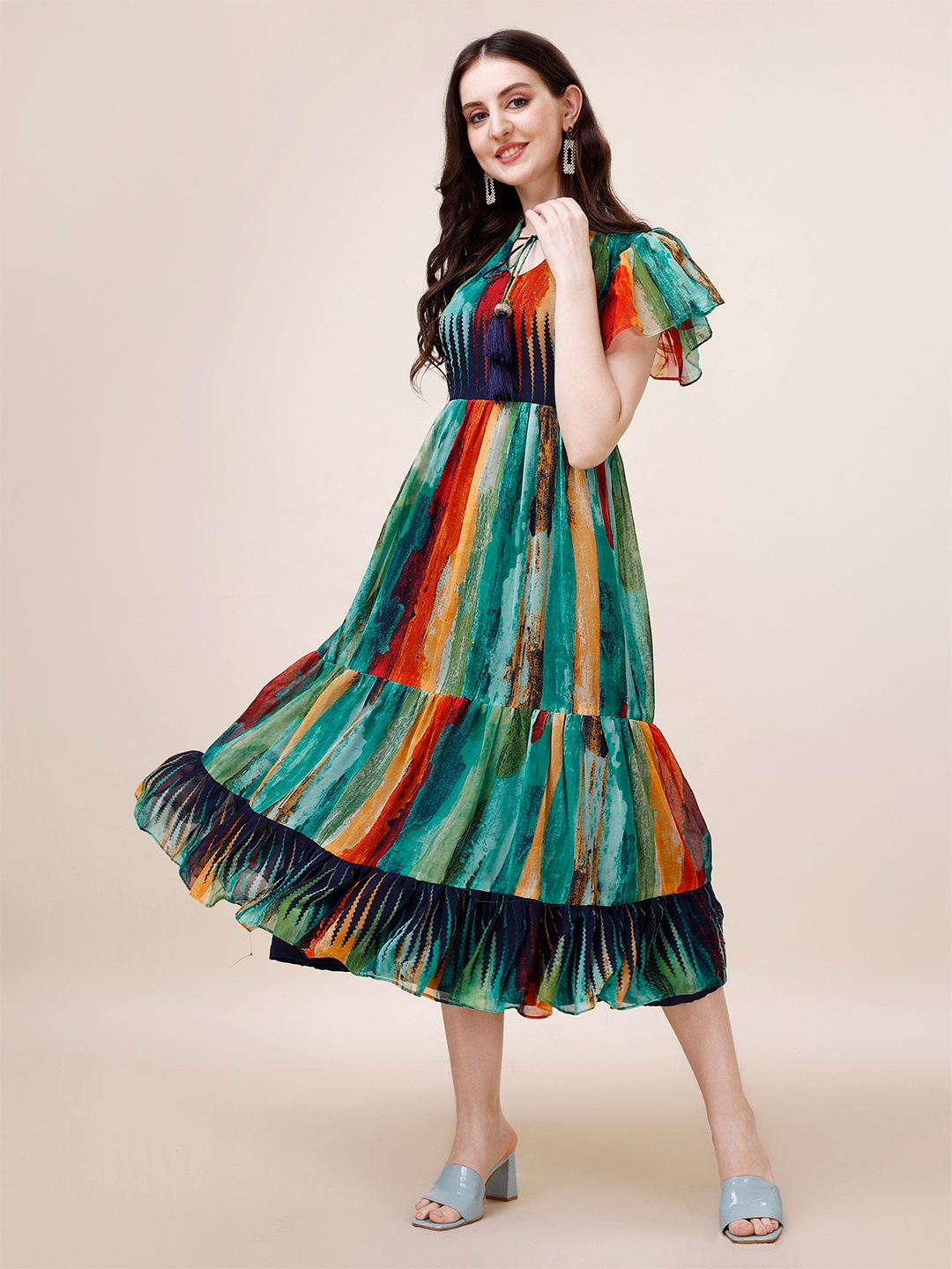 KALINI Abstract Print Tie-Up Flutter Sleeve Georgette Fit and Flare Midi Dress, Green
KALINI Abstract Print Tie-Up Flutter Sleeve Georgette Fit and Flare Midi Dress, Green