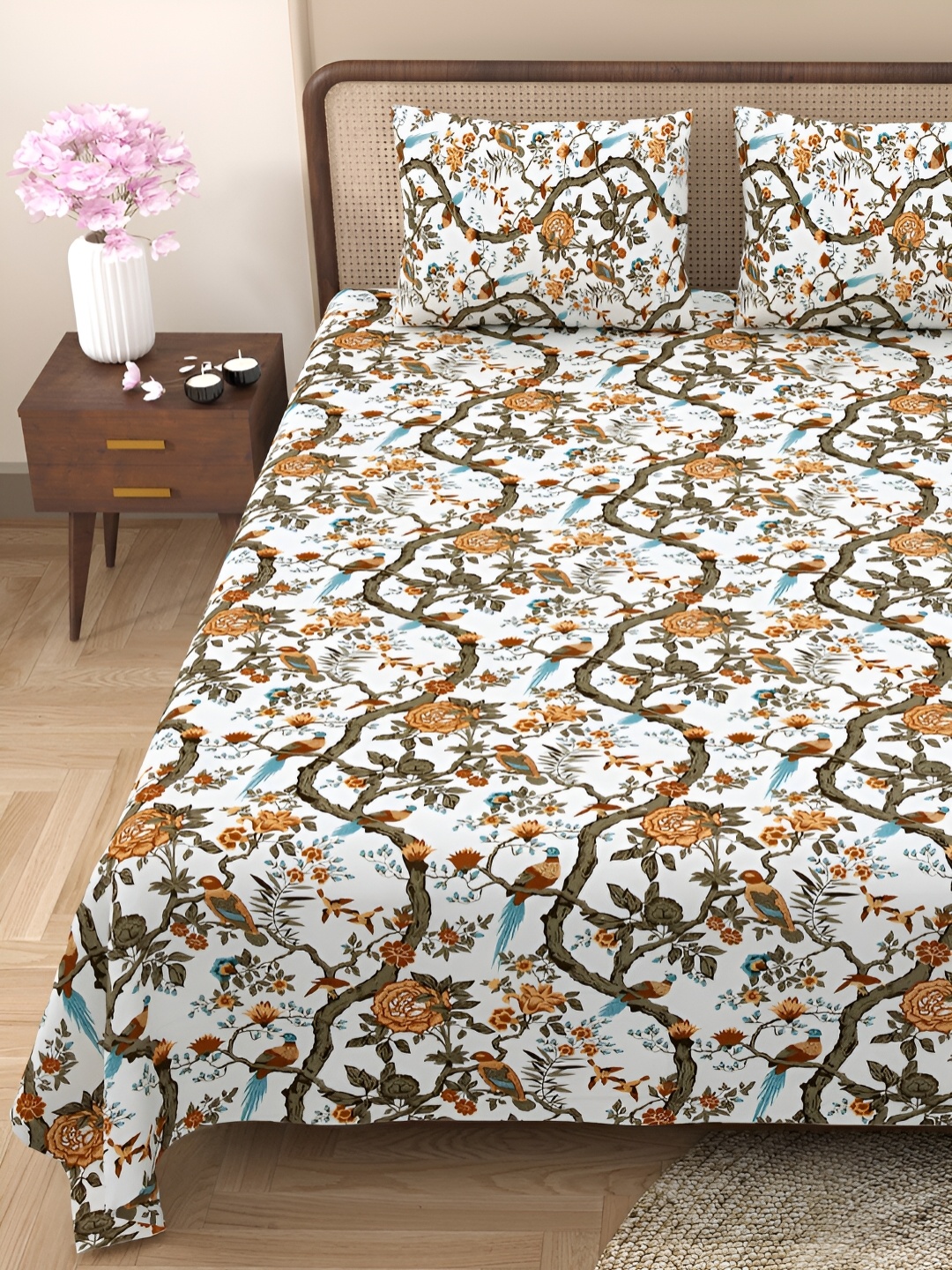 BELLA CASA Brown & White Floral 180 TC Cotton Queen Bedsheet With 2 Pillow Covers
BELLA CASA Brown & White Floral 180 TC Cotton Queen Bedsheet With 2 Pillow Covers