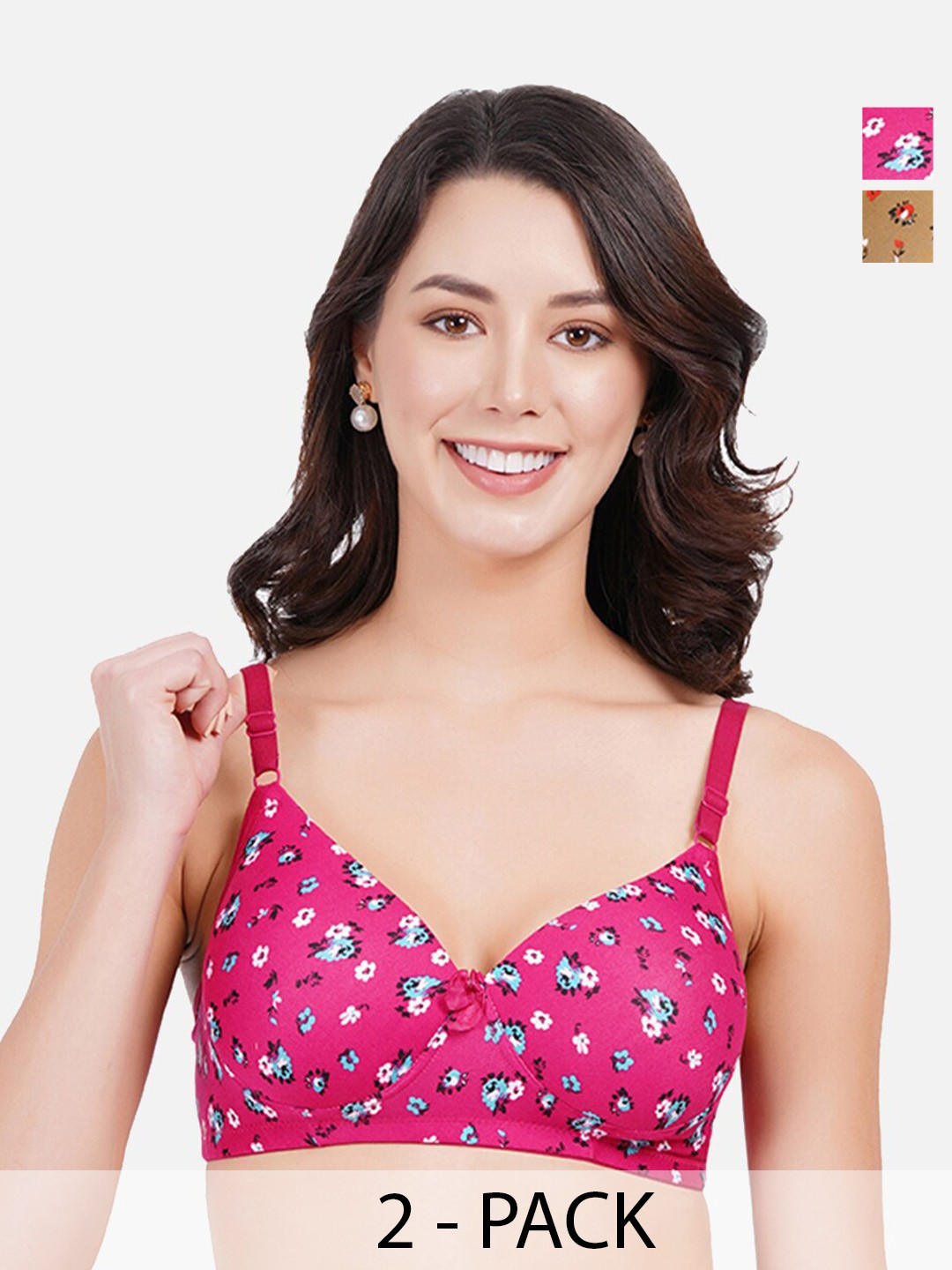 StyFun Pack Of 2 Floral Printed Push-Up Bra Full Coverage Lightly Padded Non-Wired, Green
StyFun Pack Of 2 Floral Printed Push-Up Bra Full Coverage Lightly Padded Non-Wired, Green