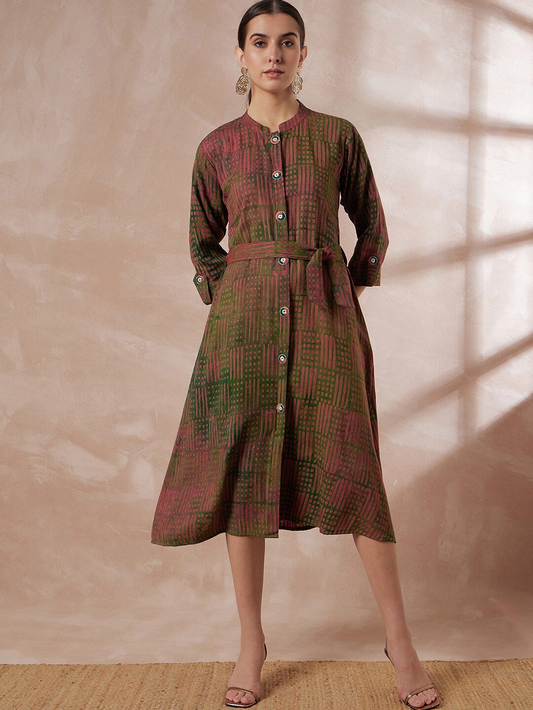 Anouk Geometric Printed Cotton Silk A-Line Midi Casual Dress Comes With A Belt, Green
Anouk Geometric Printed Cotton Silk A-Line Midi Casual Dress Comes With A Belt, Green