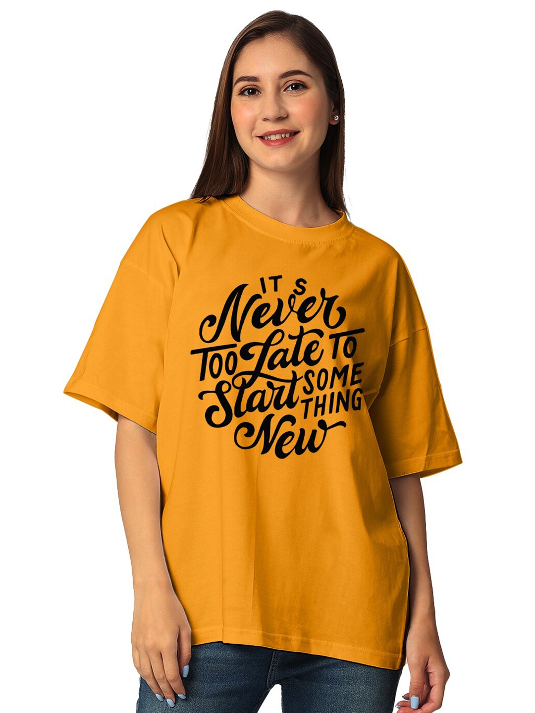 STATUS MANTRA Typography Printed Round Neck Three-quarter, Drop-Shoulder Sleeves T-shirt, Yellow
STATUS MANTRA Typography Printed Round Neck Three-quarter, Drop-Shoulder Sleeves T-shirt, Yellow