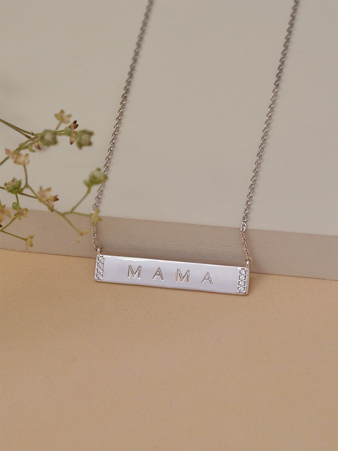 Ornate Jewels 925 Sterling Silver Rhodium-Plated American Diamond Studded MAMA Necklace
Ornate Jewels 925 Sterling Silver Rhodium-Plated American Diamond Studded MAMA Necklace