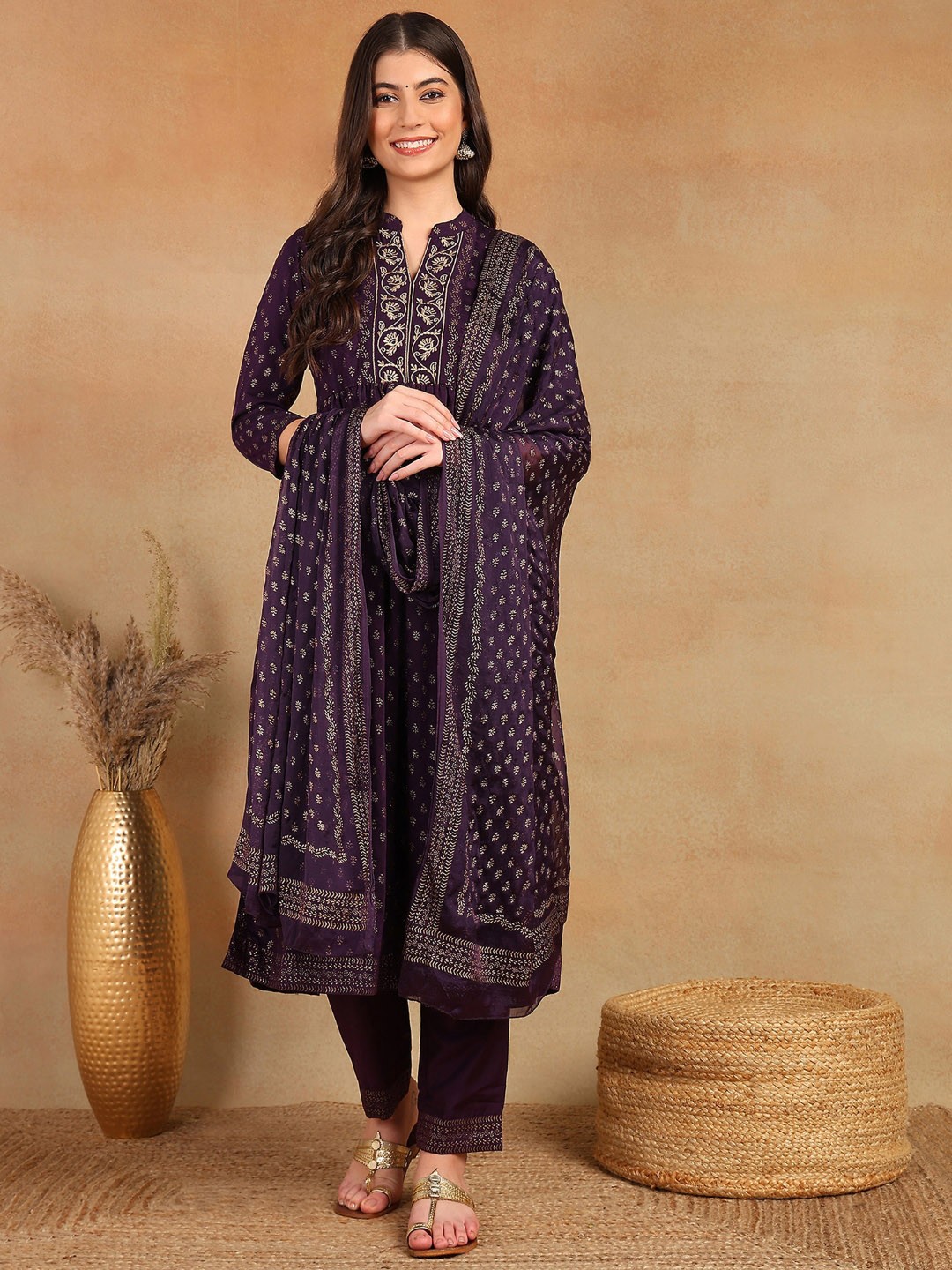 AHIKA Floral Embroidered Woven Design Thread Work Anarkali Kurta with Trousers & Dupatta, Purple
AHIKA Floral Embroidered Woven Design Thread Work Anarkali Kurta with Trousers & Dupatta, Purple