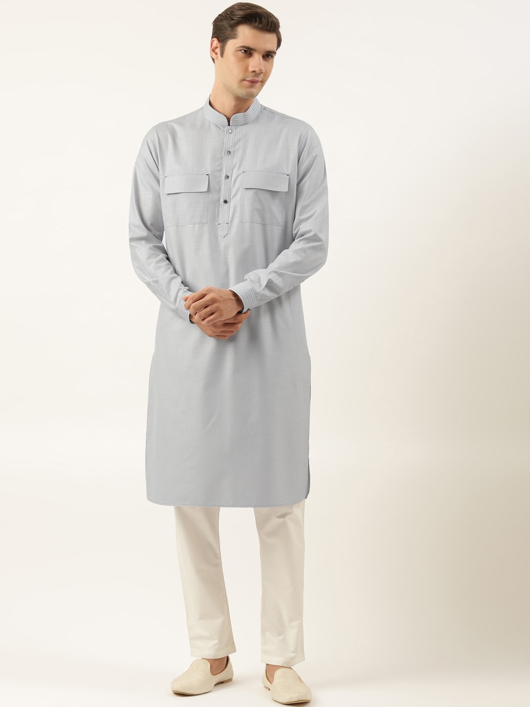 TheEthnic.Co Mandarin Collar Long Sleeves Pure Cotton Straight Kurta with Pyjama, Grey
TheEthnic.Co Mandarin Collar Long Sleeves Pure Cotton Straight Kurta with Pyjama, Grey