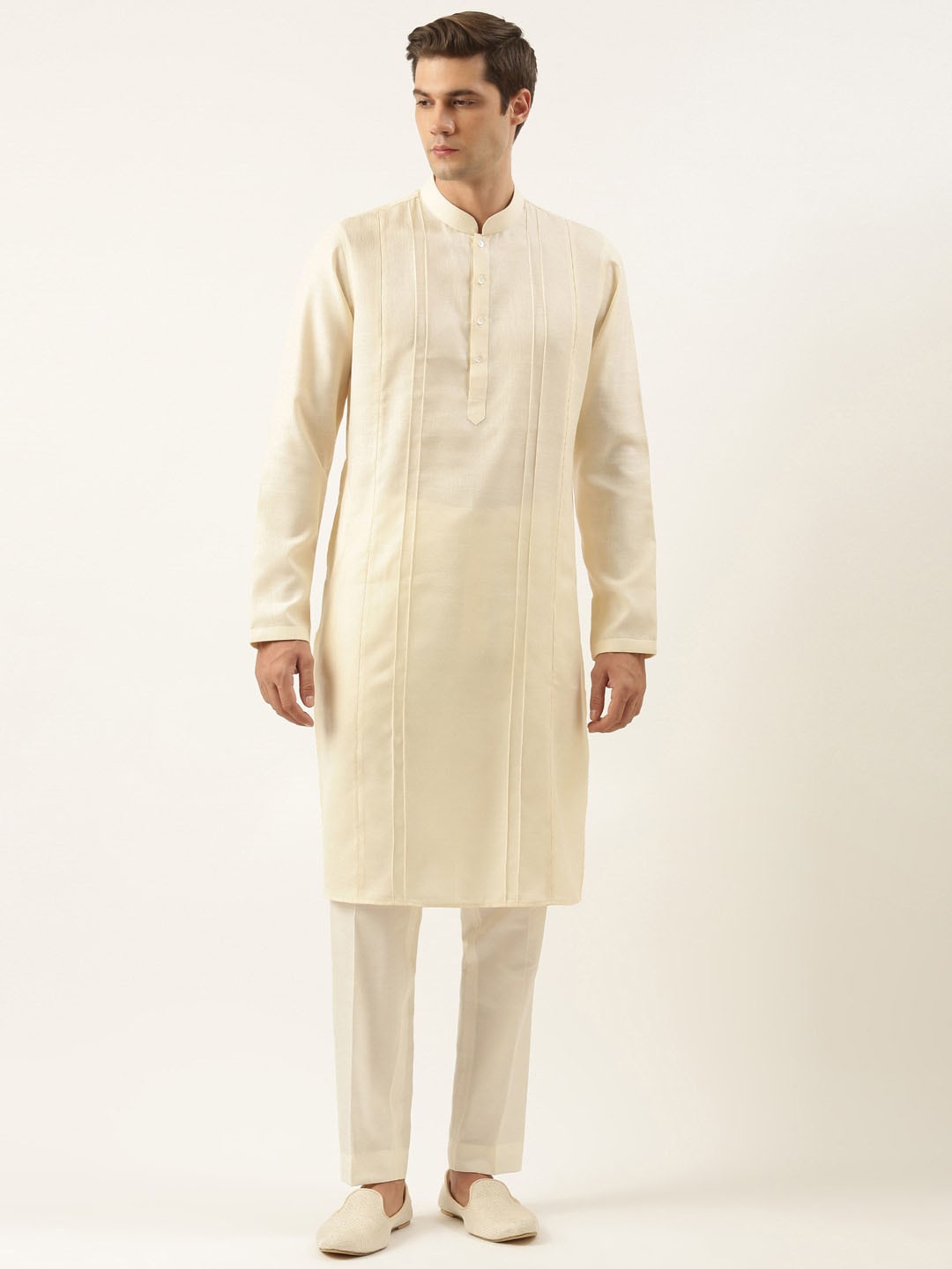 TheEthnic.Co Mandarin Collar Long Sleeves Pure Cotton Straight Kurta with Pyjama, Cream
TheEthnic.Co Mandarin Collar Long Sleeves Pure Cotton Straight Kurta with Pyjama, Cream