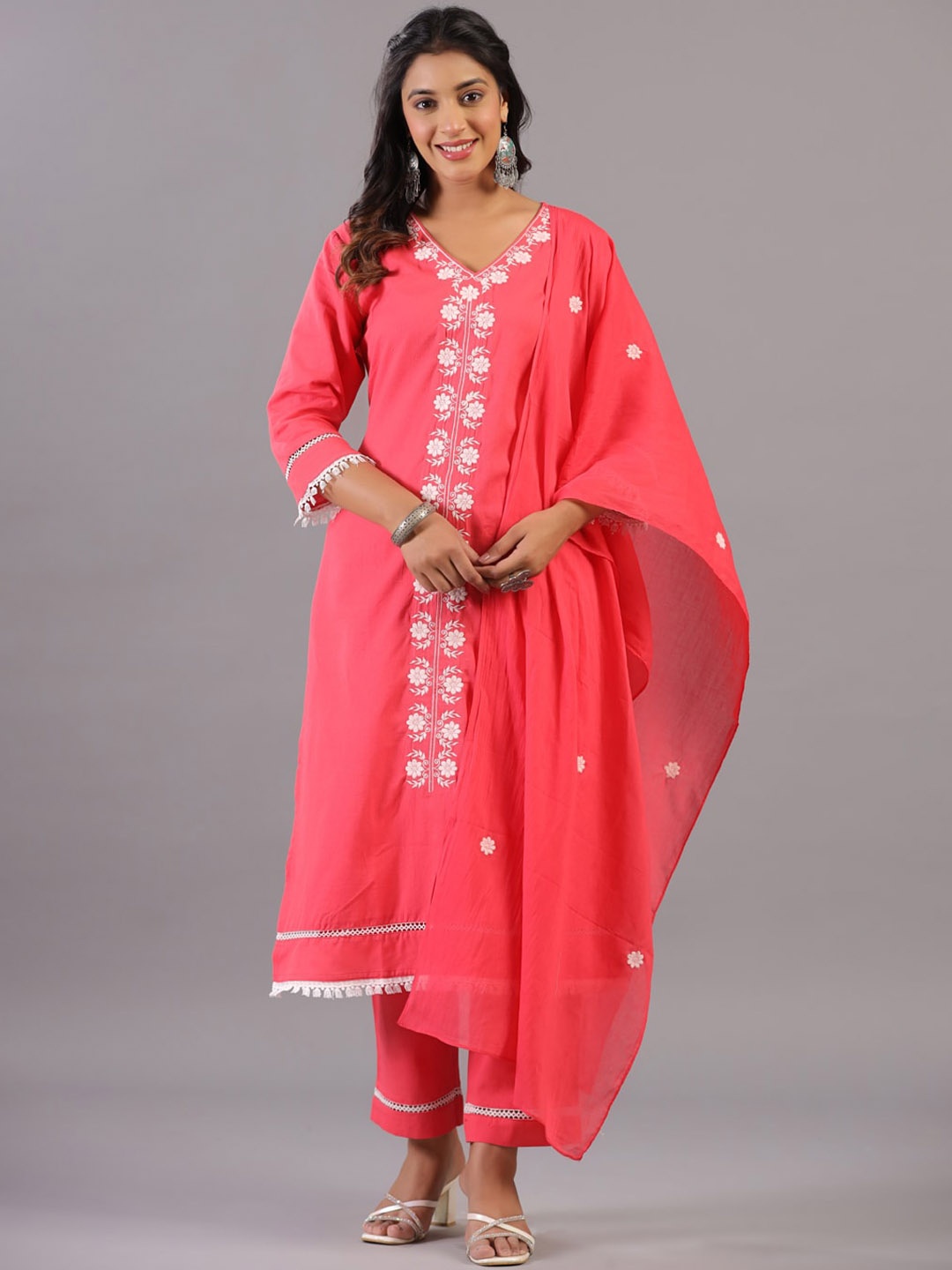 Amchoor Floral Embroidered Thread Work Pure Cotton Straight Kurta With Trousers & Dupatta, Peach
Amchoor Floral Embroidered Thread Work Pure Cotton Straight Kurta With Trousers & Dupatta, Peach