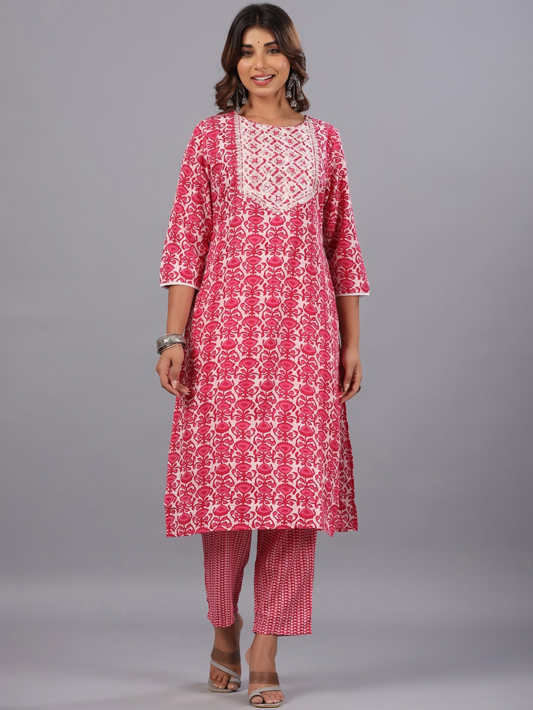 Amchoor Floral Printed Pure Cotton Mirror Work Straight Kurta With Trousers & Dupatta, Magenta
Amchoor Floral Printed Pure Cotton Mirror Work Straight Kurta With Trousers & Dupatta, Magenta
