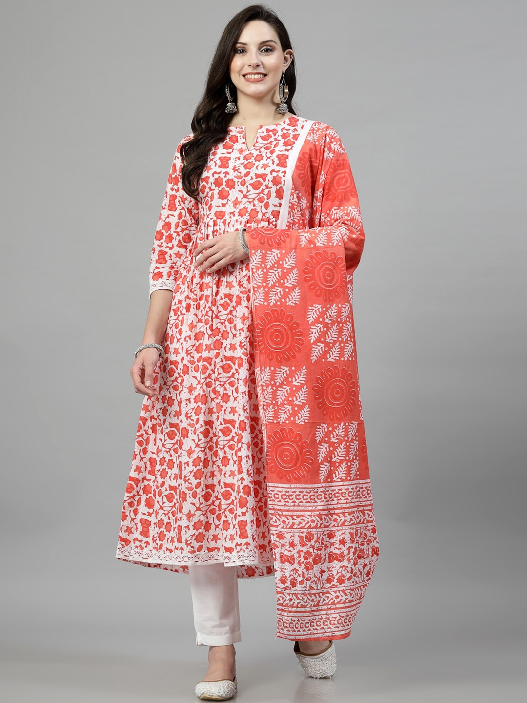 NEW STYLISH Floral Printed Pleated Flared Pure Cotton Anarkali Kurta Set, Orange
NEW STYLISH Floral Printed Pleated Flared Pure Cotton Anarkali Kurta Set, Orange