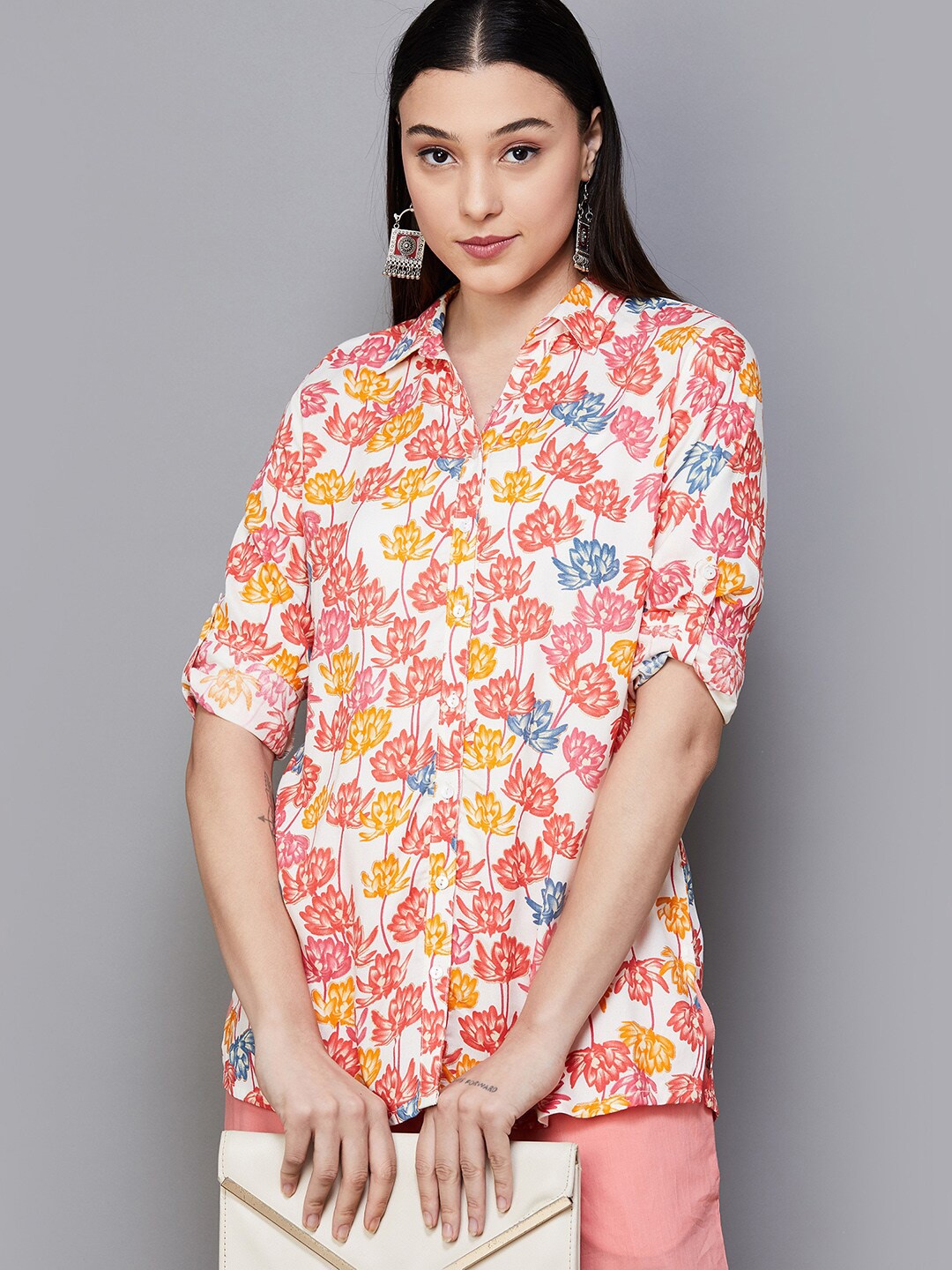 Melange by Lifestyle Floral Printed Shirt Collar Roll-Up Sleeves Regular Straight Kurti, Off white
Melange by Lifestyle Floral Printed Shirt Collar Roll-Up Sleeves Regular Straight Kurti, Off white