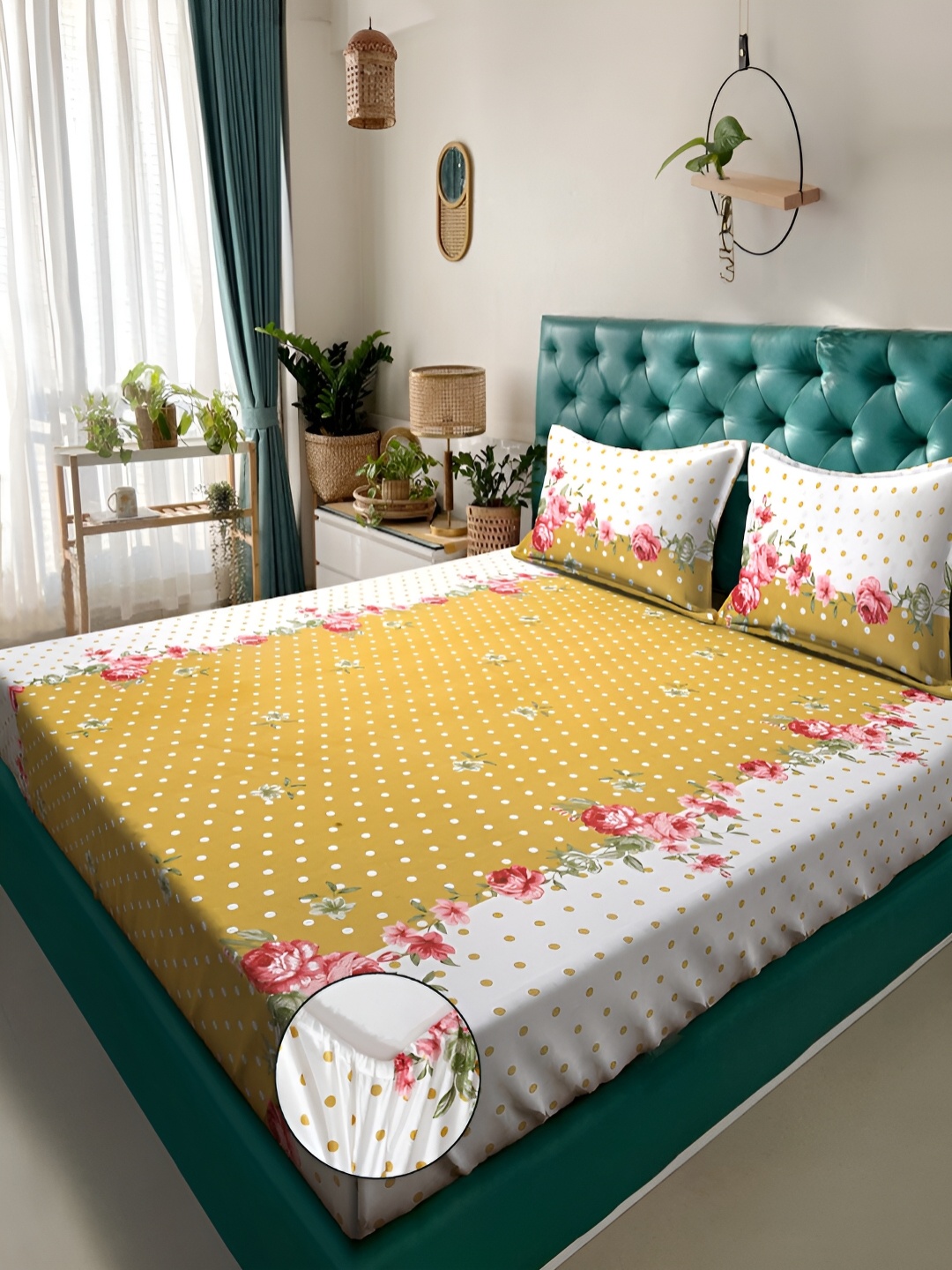 KLOTTHE Yellow Floral Printed 300 TC Fitted Double King Fitted Bedsheet With Pillow Covers
KLOTTHE Yellow Floral Printed 300 TC Fitted Double King Fitted Bedsheet With Pillow Covers